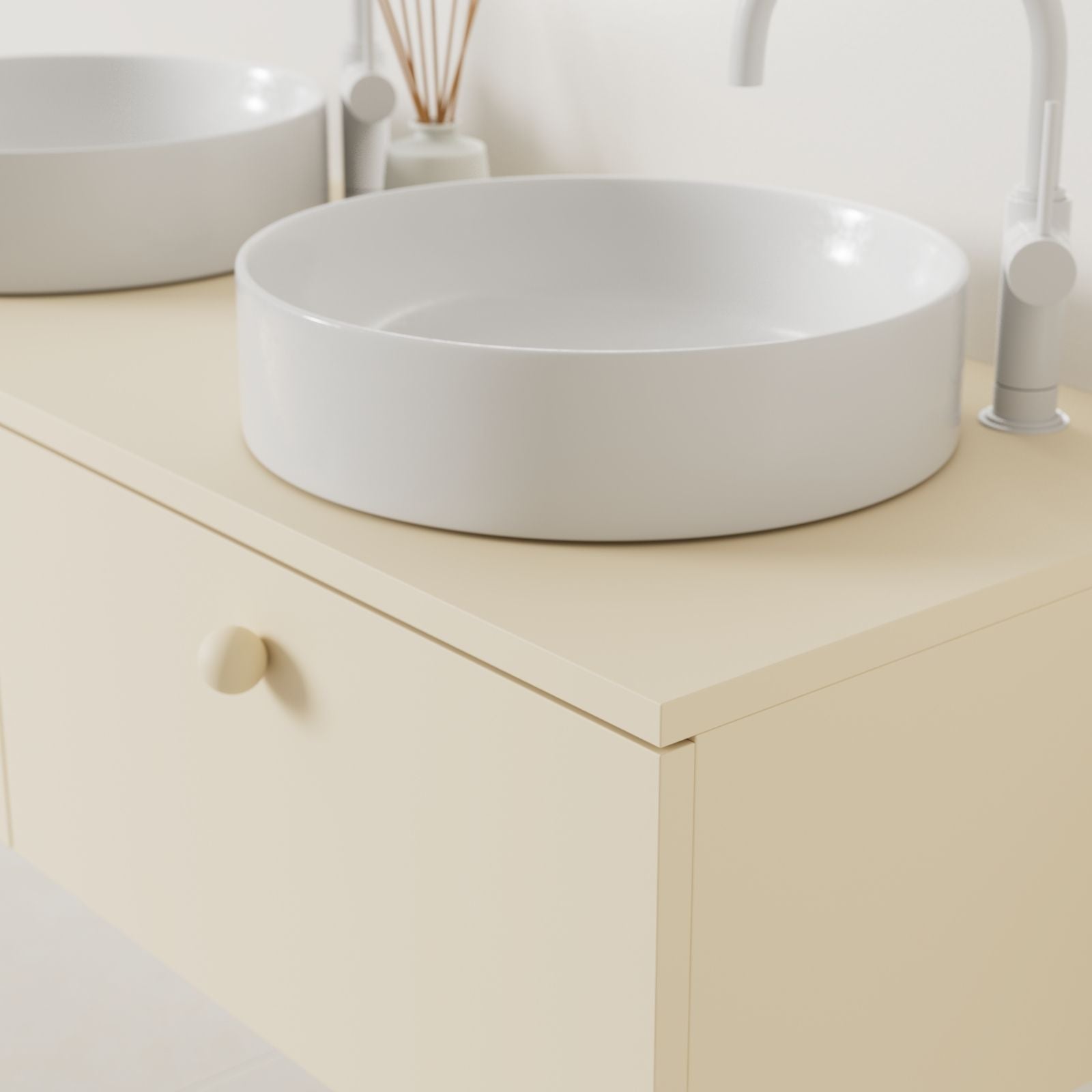 meuble salle de bain mino 120 cm sable double vasque à poser vue angle