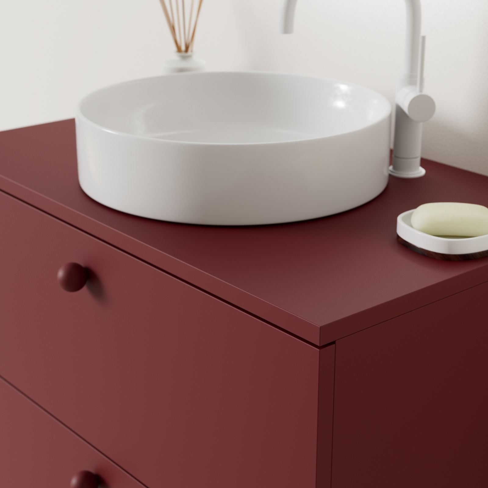 meuble salle de bain marco rubis 80 cm avec vasque posé vue angle