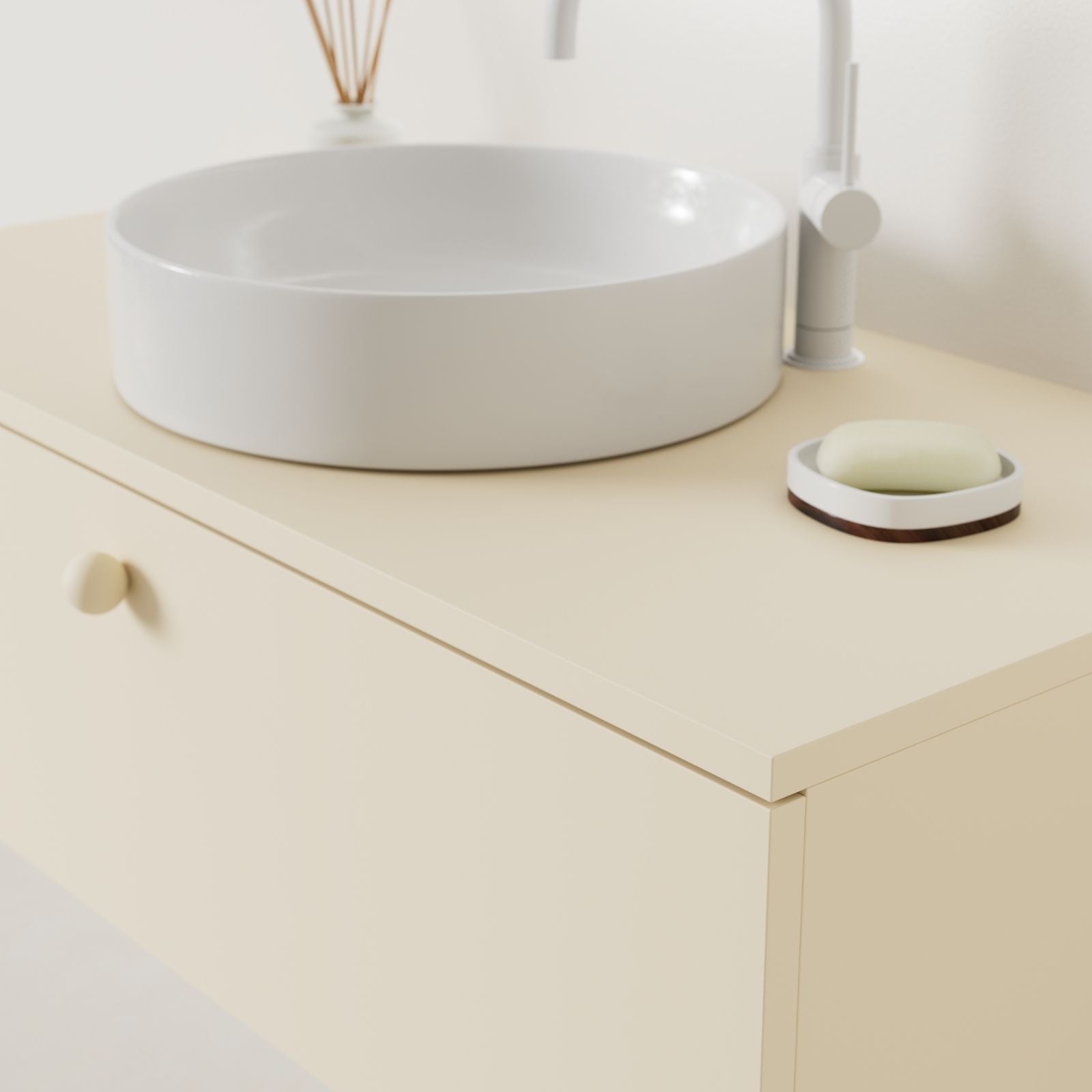 meuble salle de bain mino 100 cm sable avec vasque posé vue angle