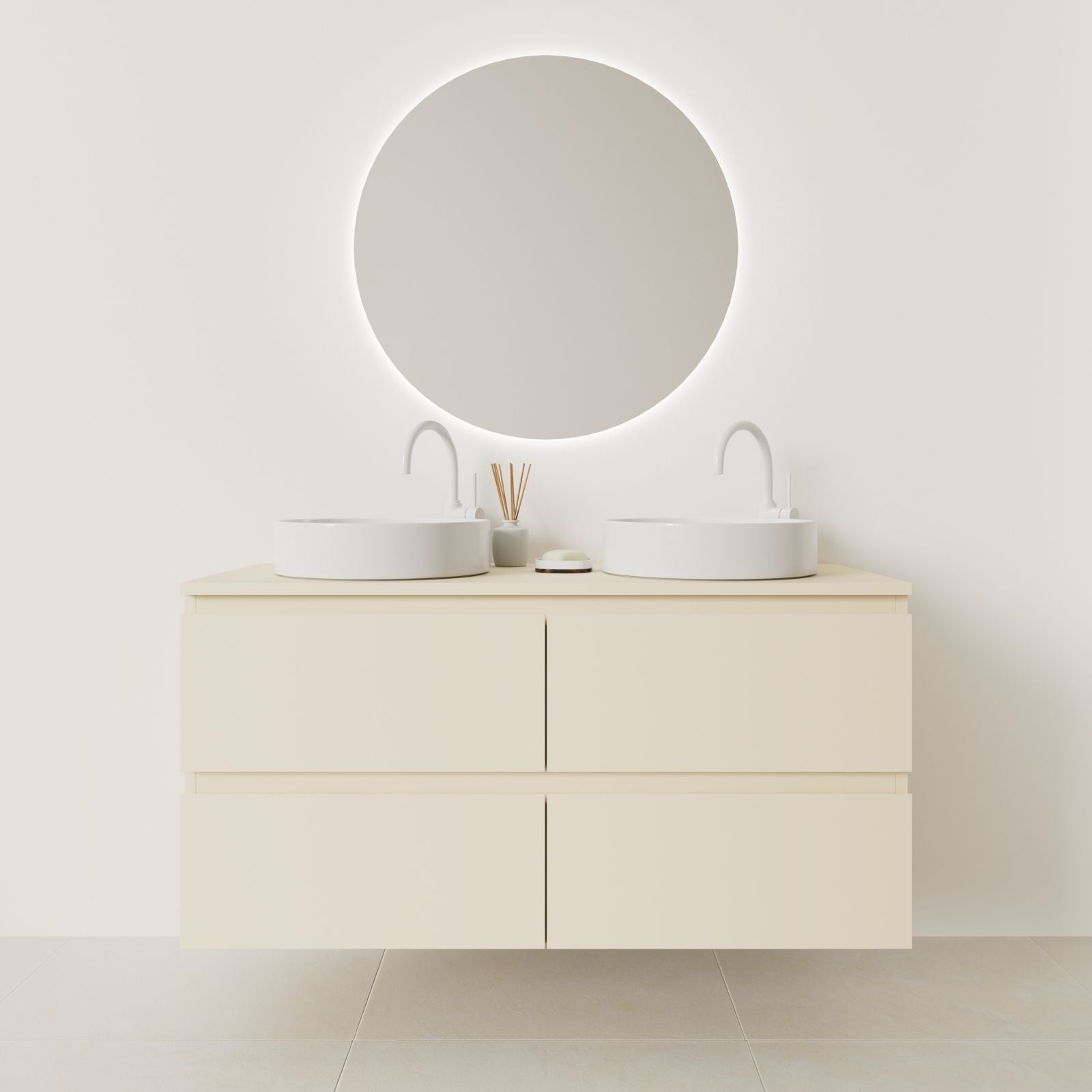 meuble salle de bain marco 120 cm double vasque suspendu sable prise de main vue face