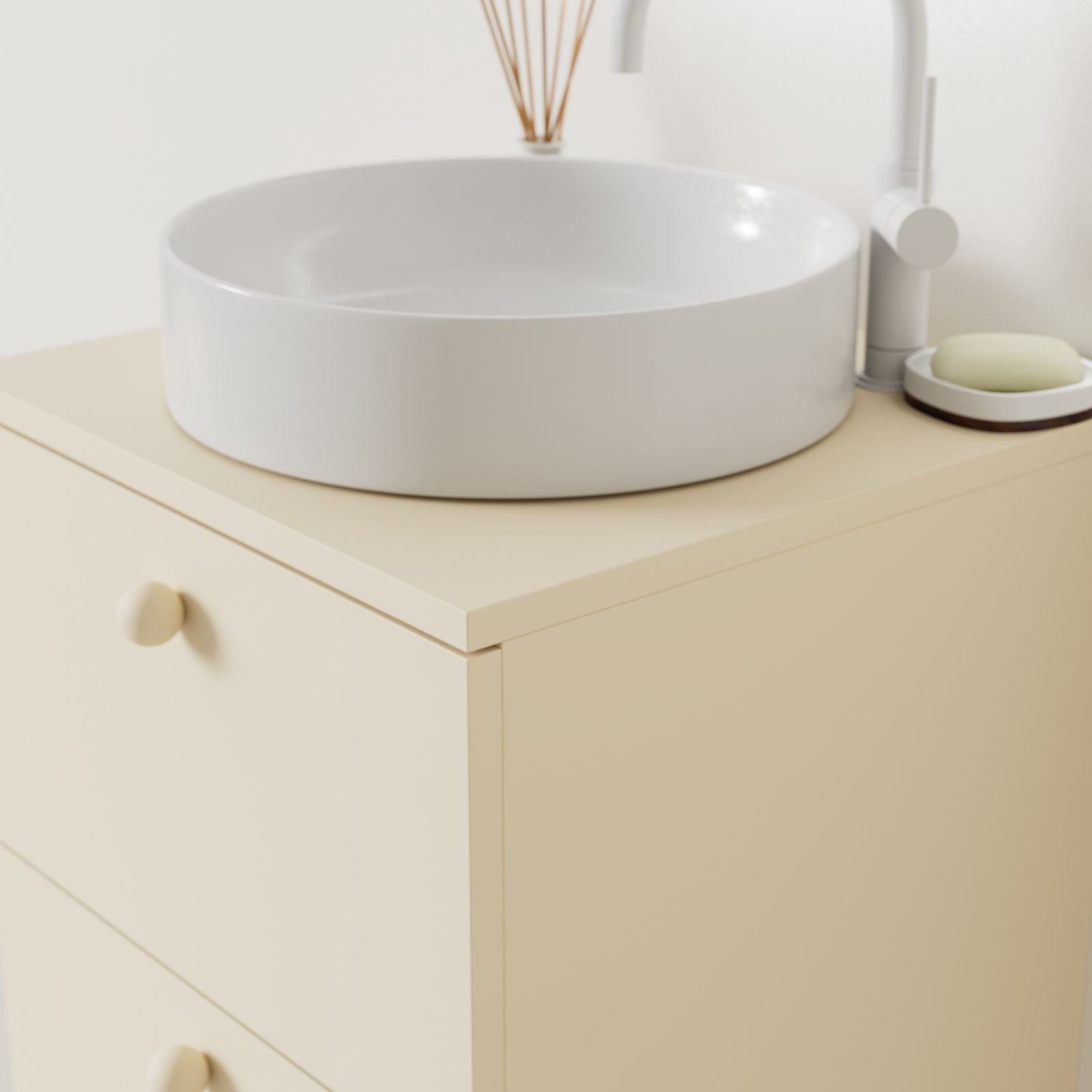 meuble salle de bain marco sable 50 cm avec vasque posé vue angle