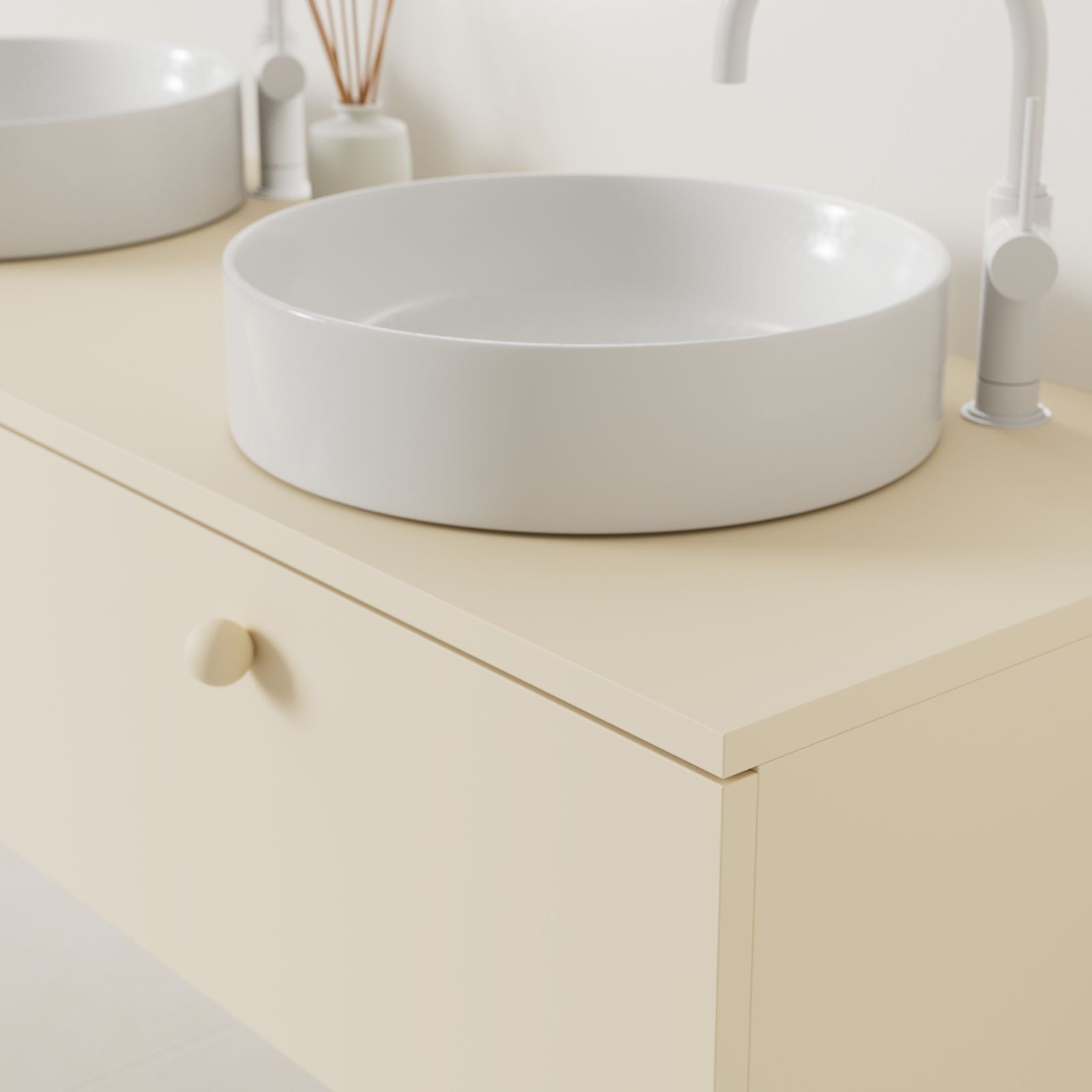 meuble salle de bain mino 140 cm sable double vasque à poser vue angle