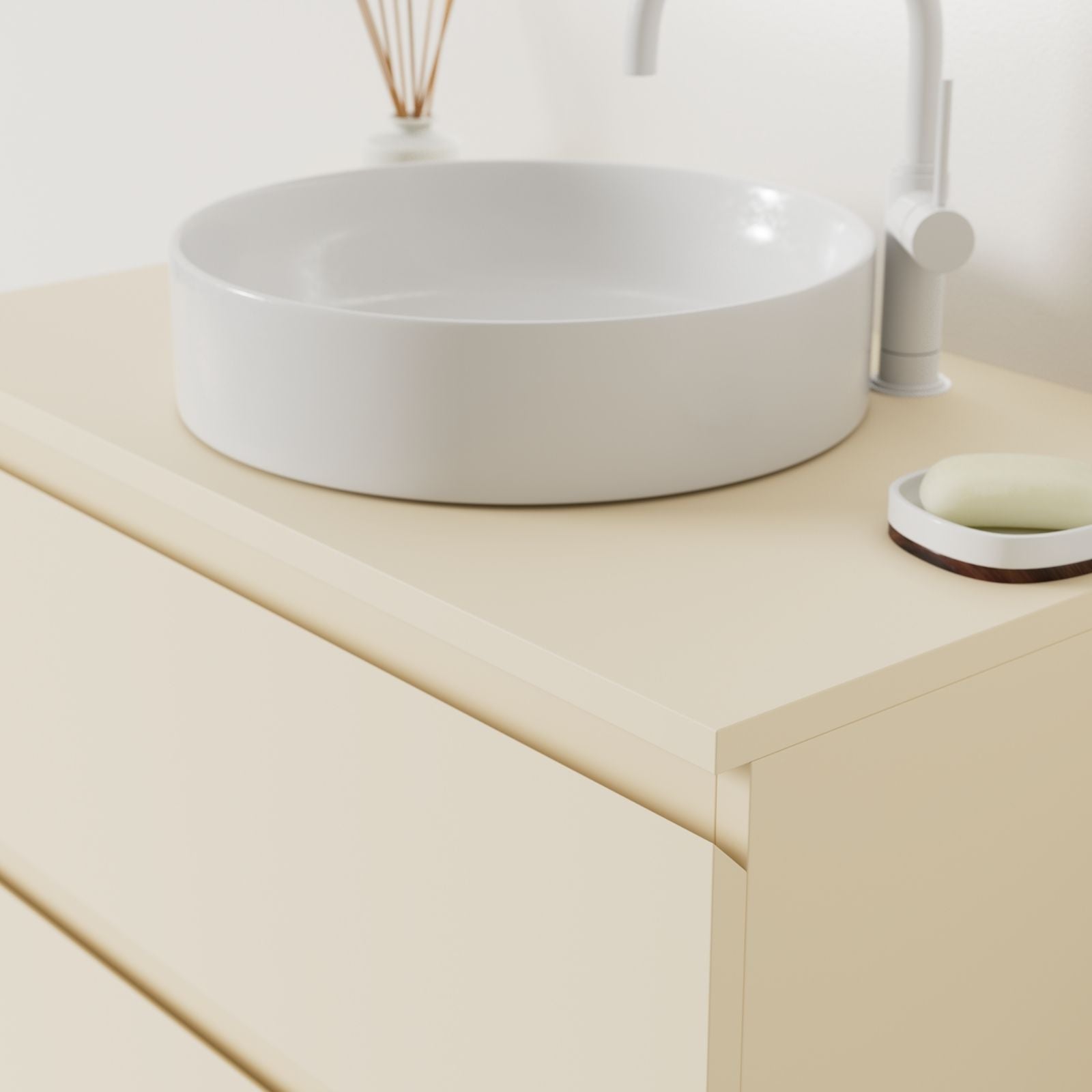 meuble salle de bain marco sable 80 cm façade prise de main vue angle