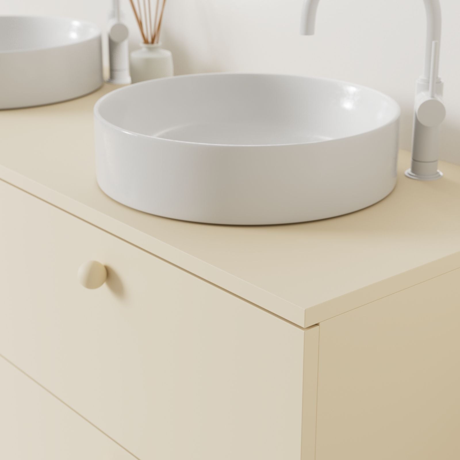 meuble salle de bain marco 140 cm sable double vasque à poser vue angle