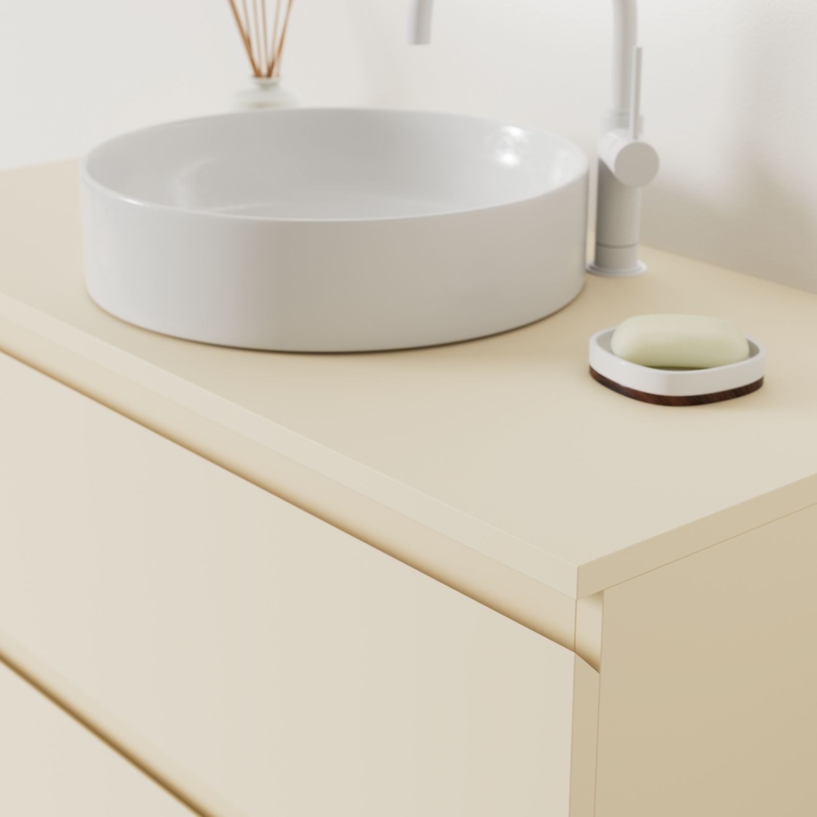 meuble salle de bain marco sable 100 cm meuble seul suspendu poignées intégrées vue face.