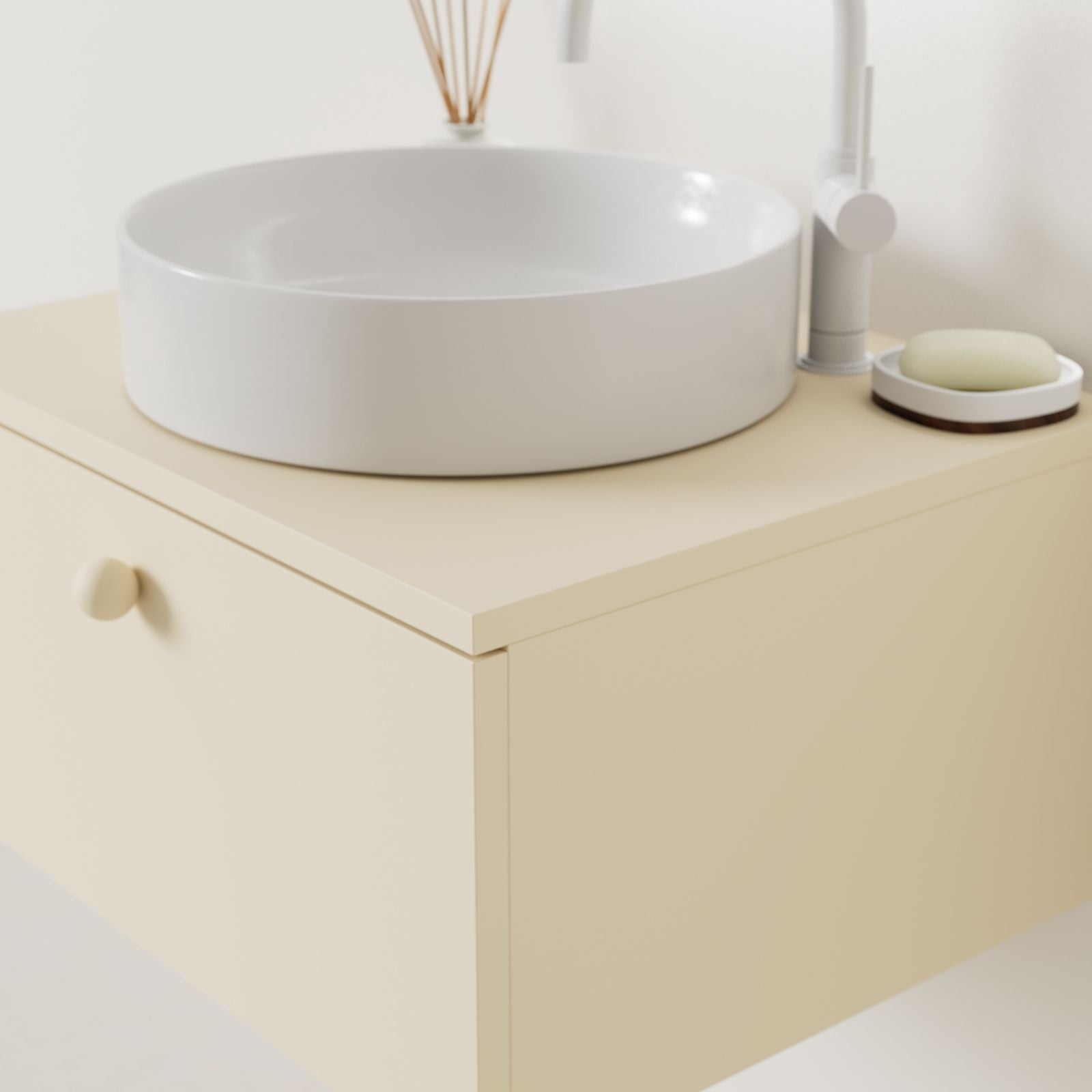 meuble salle de bain mino 60 cm sable avec vasque posé vue angle