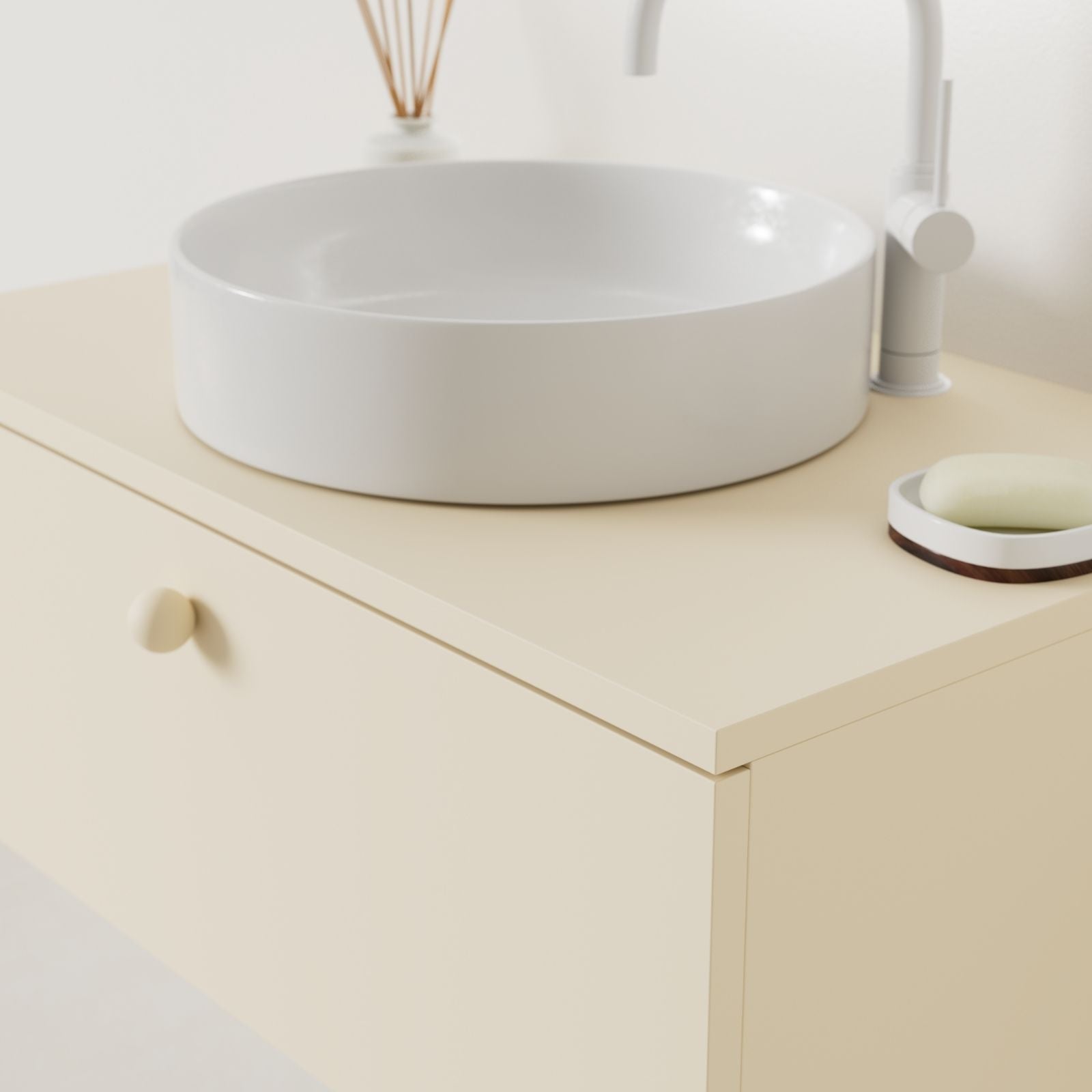meuble salle de bain mino 80 cm sable avec vasque posé vue angle