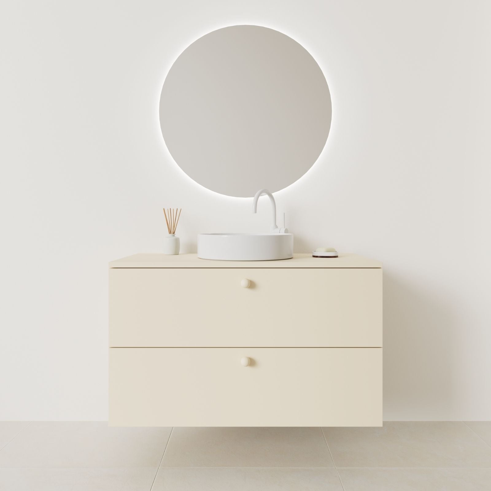 meuble salle de bain marco 100 cm sable façade lisse vue face