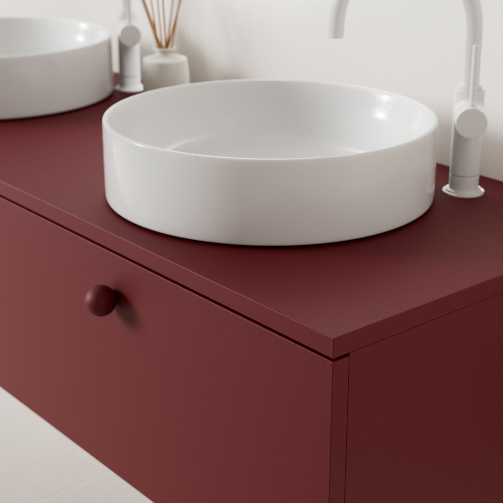meuble salle de bain mino 140 cm rubis double vasque à poser vue angle