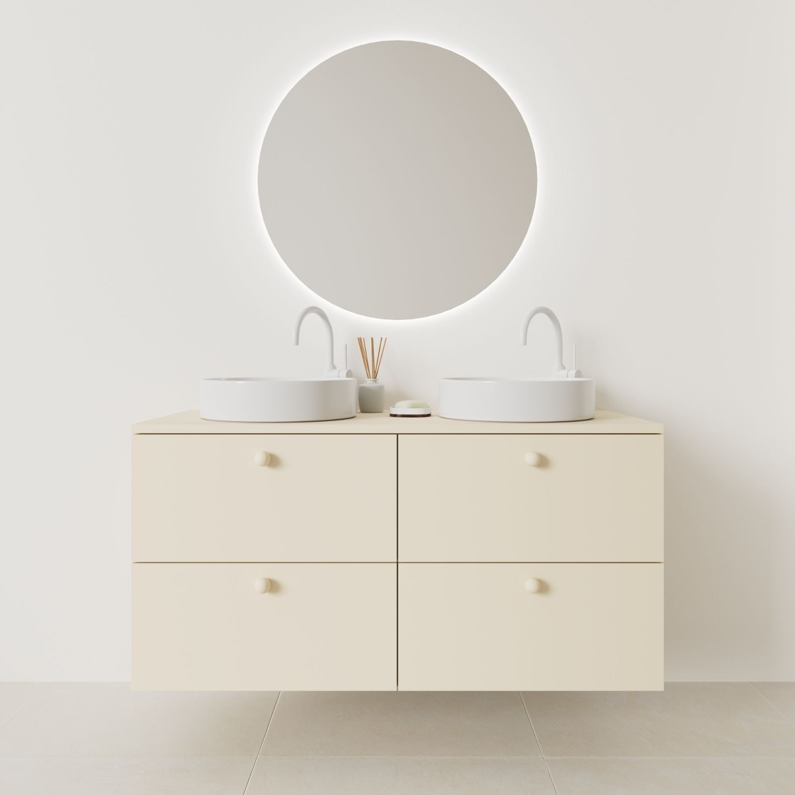 meuble salle de bain marco 120 cm double vasque suspendu sable façade lisse vue face
