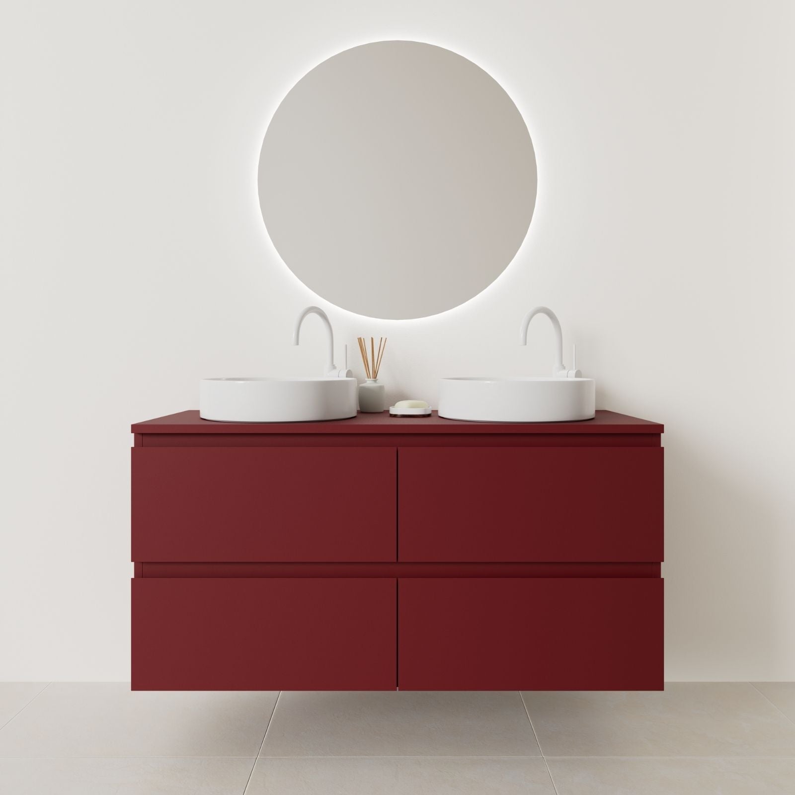meuble salle de bain marco 120 cm double vasque suspendu rubis prise de main vue face