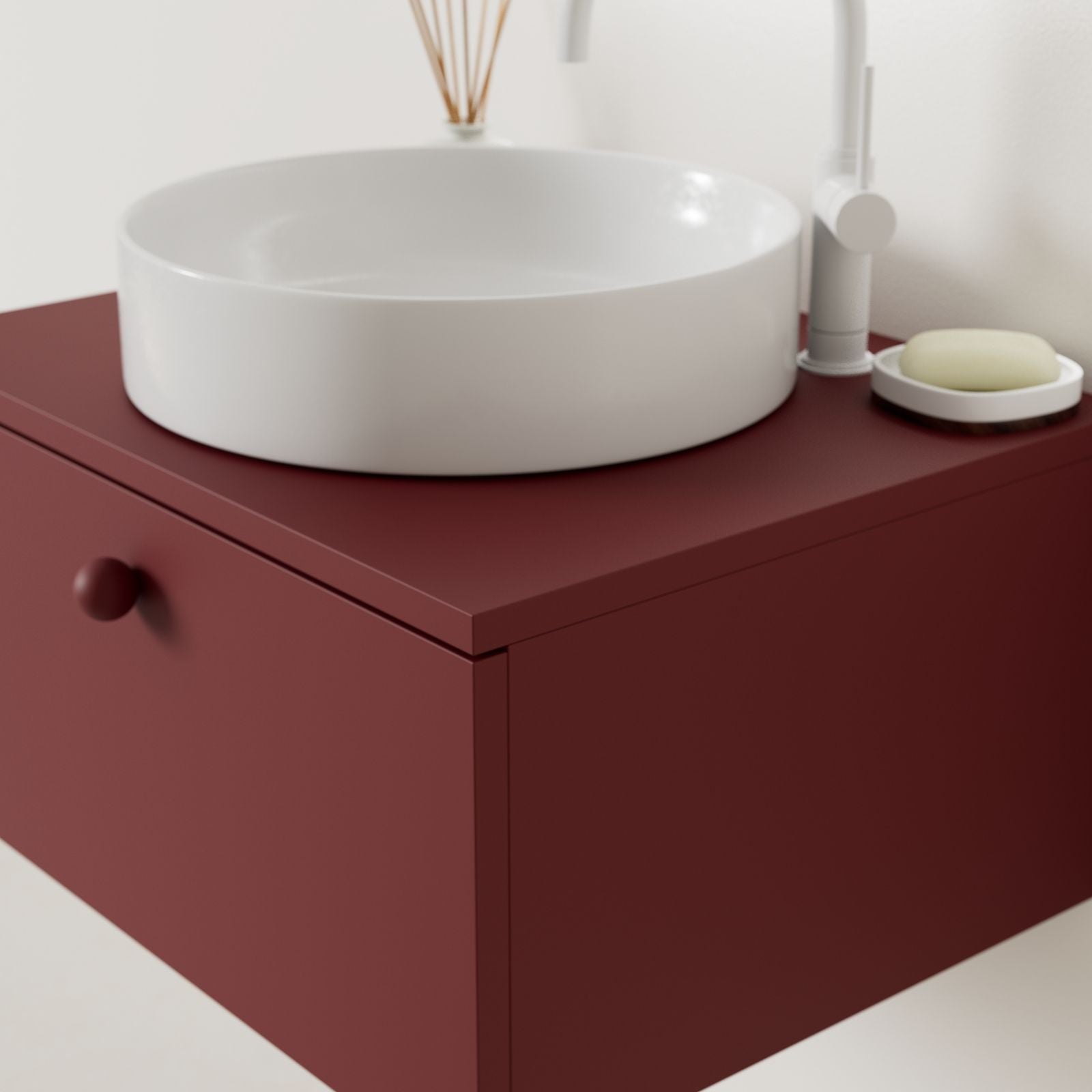 meuble salle de bain mino 60 cm rubis avec vasque posé vue angle