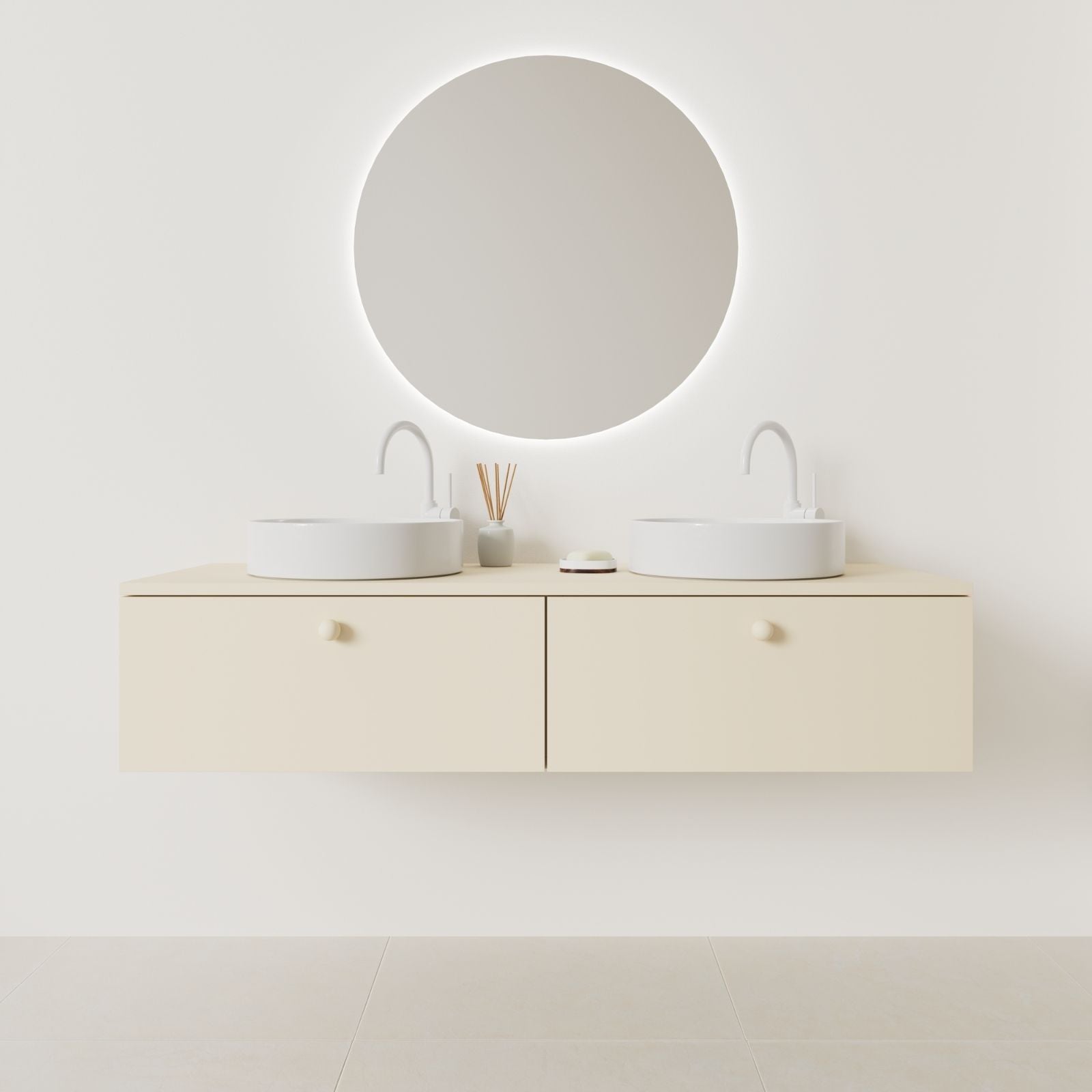 meuble salle de bain mino 140 cm double vasque suspendu sable façade lisse vue 
