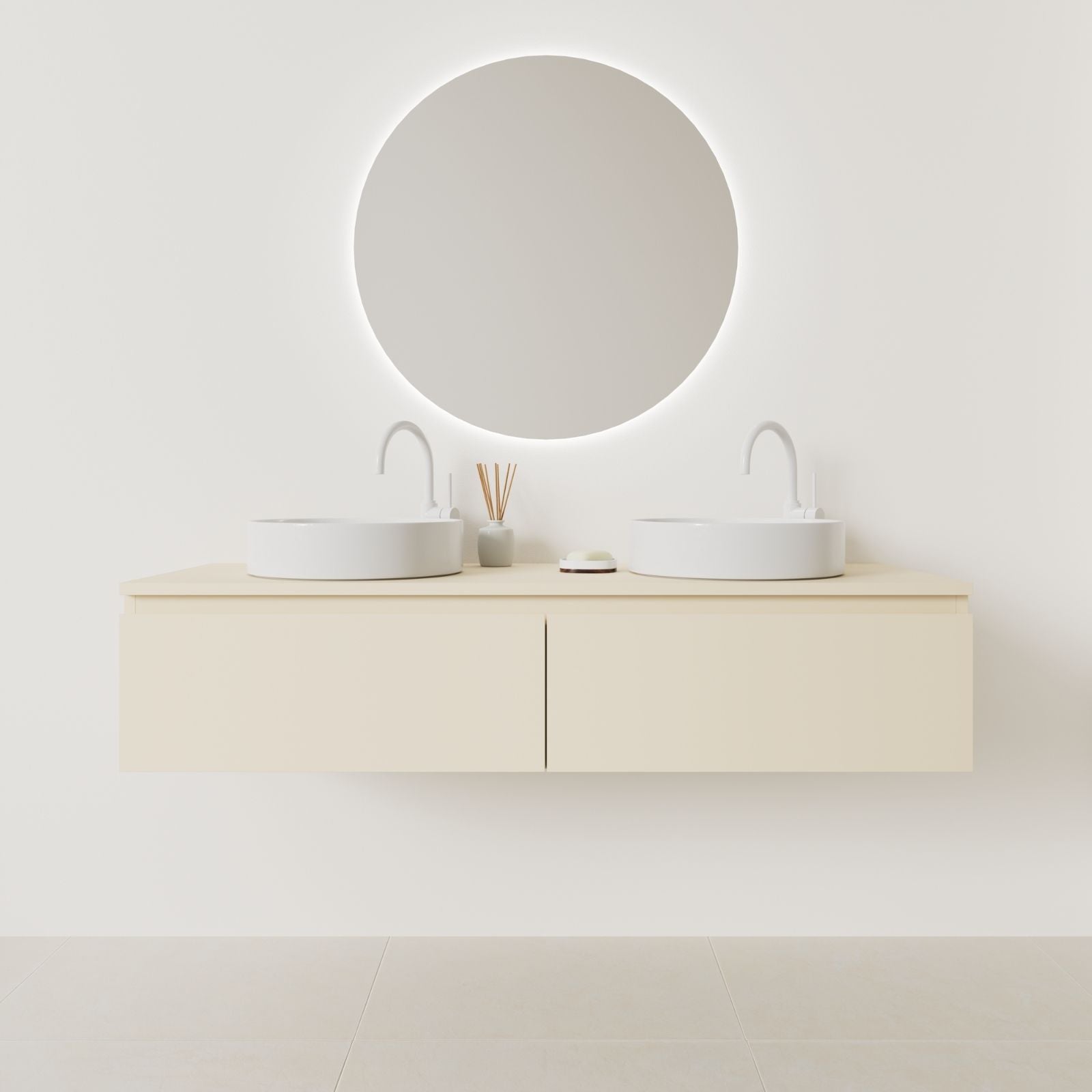 meuble salle de bain mino 140 cm double vasque suspendu sable prise de main vue face