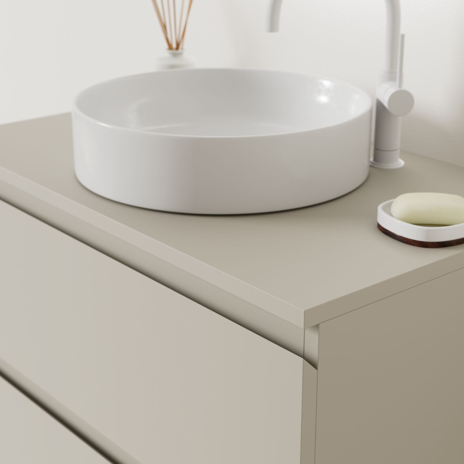 meuble salle de bain marco greige 80 cm façade prise de main vue angle