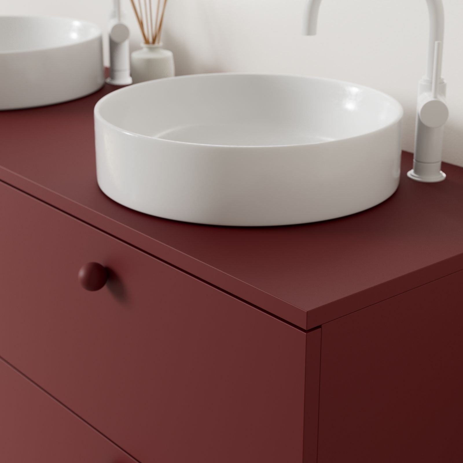 meuble salle de bain marco 140 cm rubis double vasque à poser vue angle