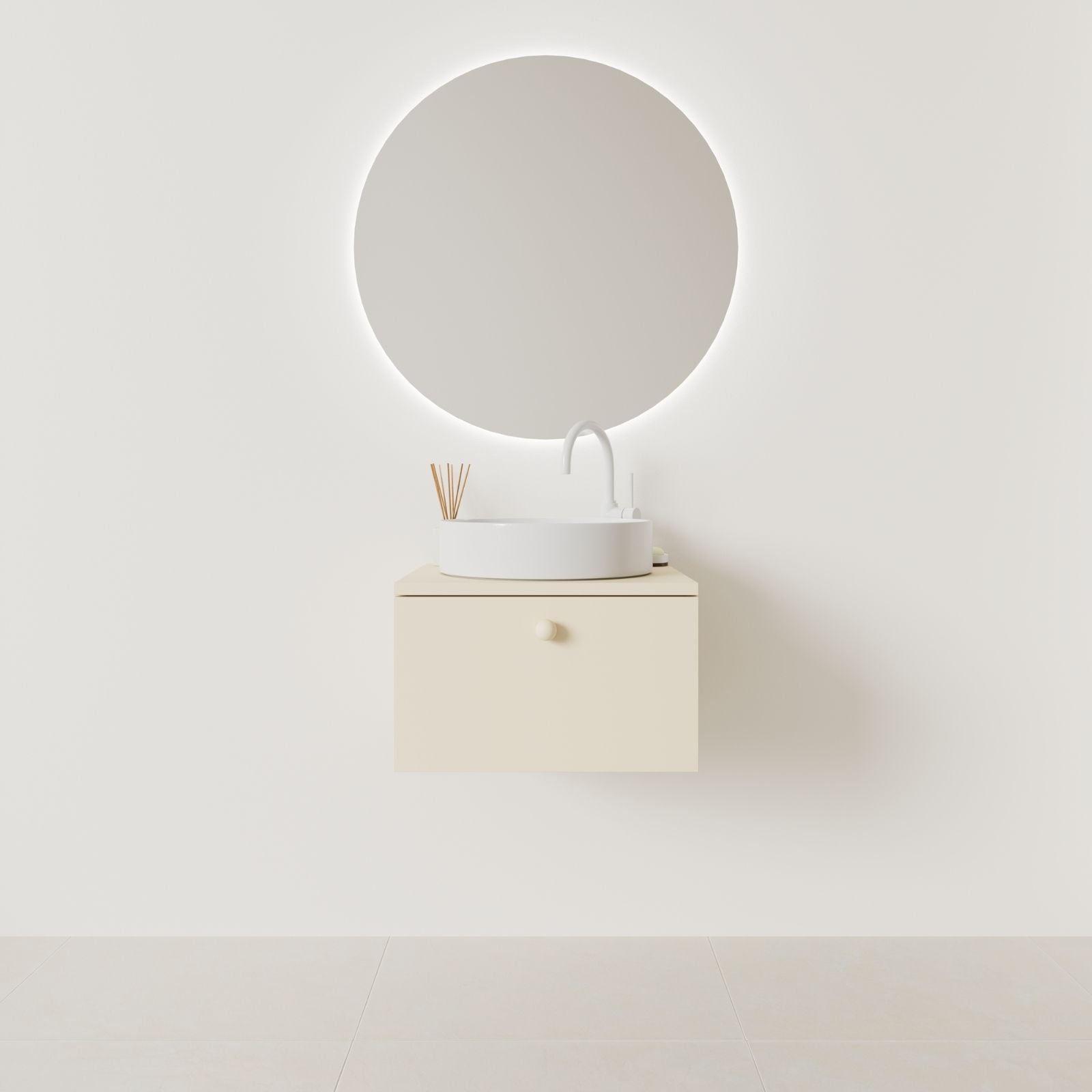meuble salle de bain mino 50 cm sable façade lisse vue face