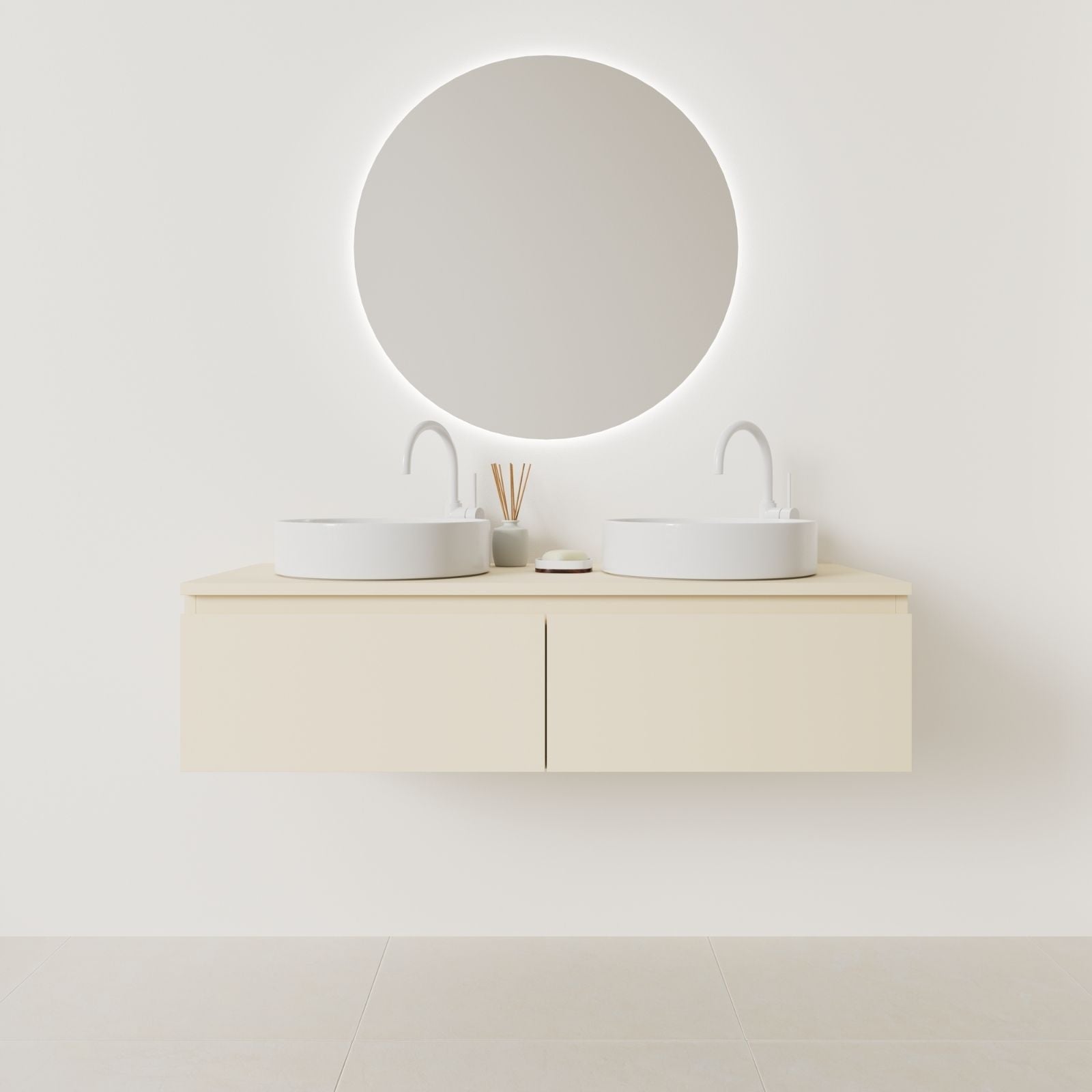 meuble salle de bain mino 120 cm double vasque suspendu sable prise de main vue face