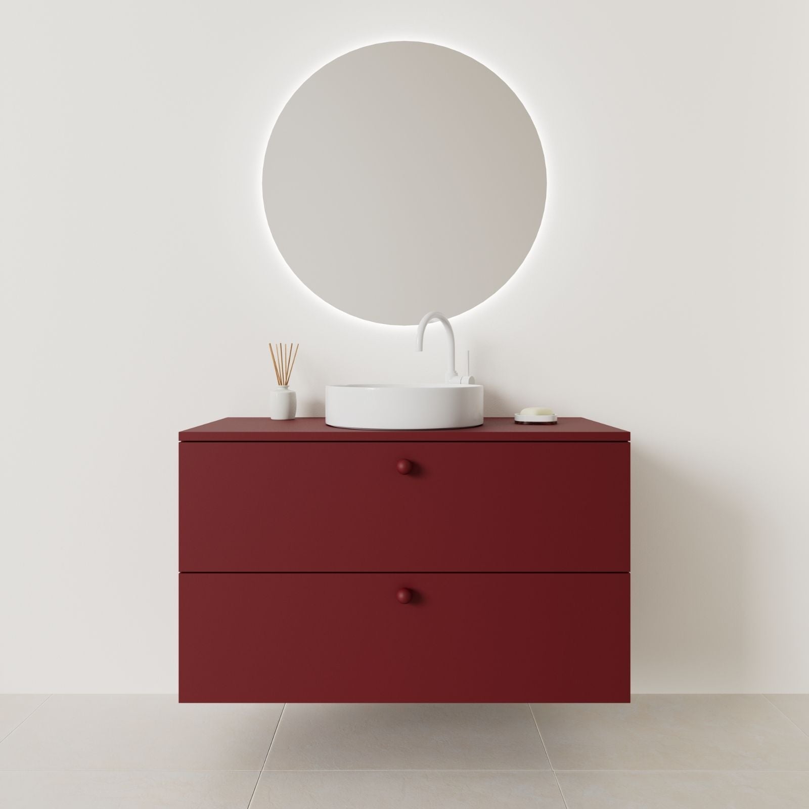 meuble salle de bain marco 100 cm rubis façade lisse vue face