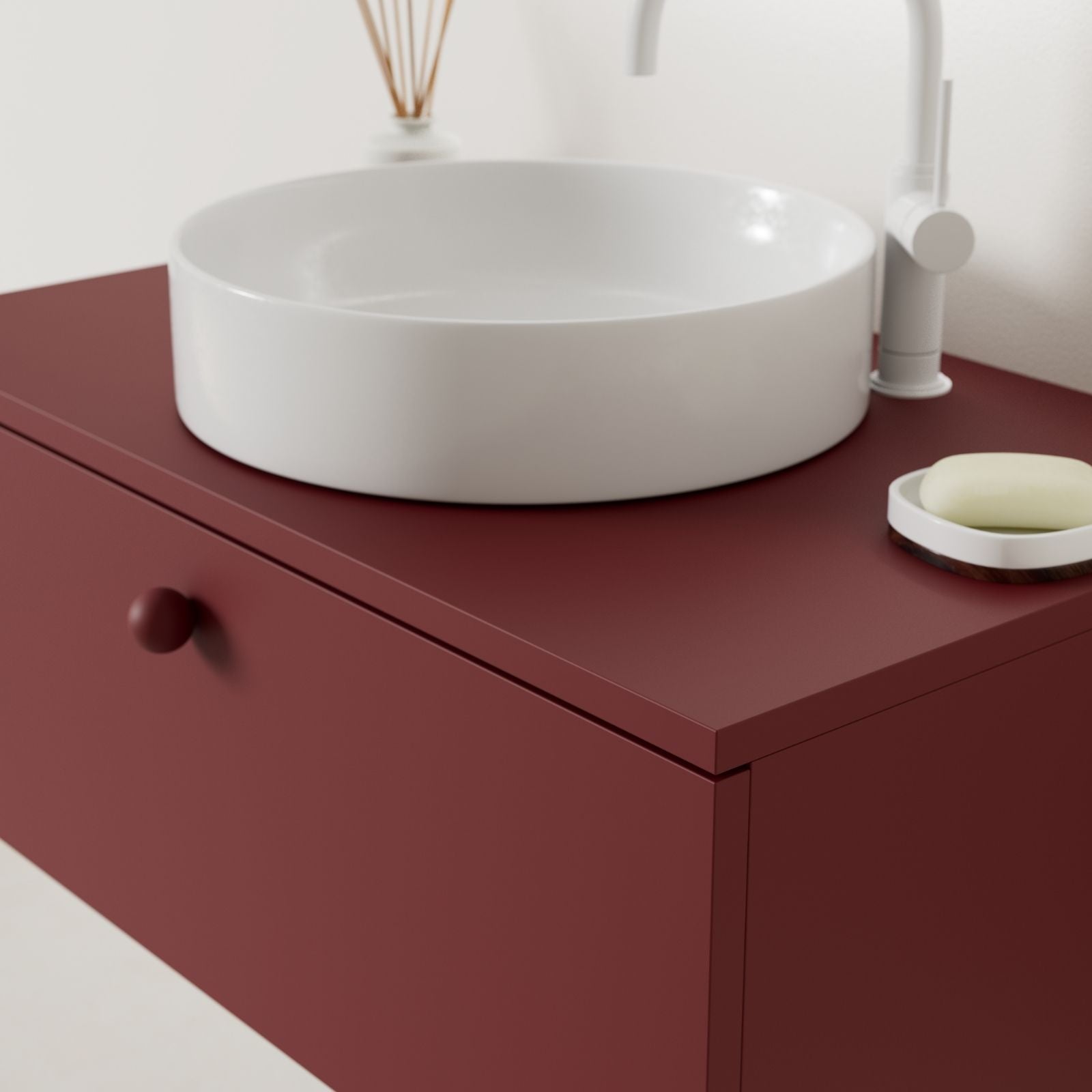 meuble salle de bain mino 80 cm rubis avec vasque posé vue angle