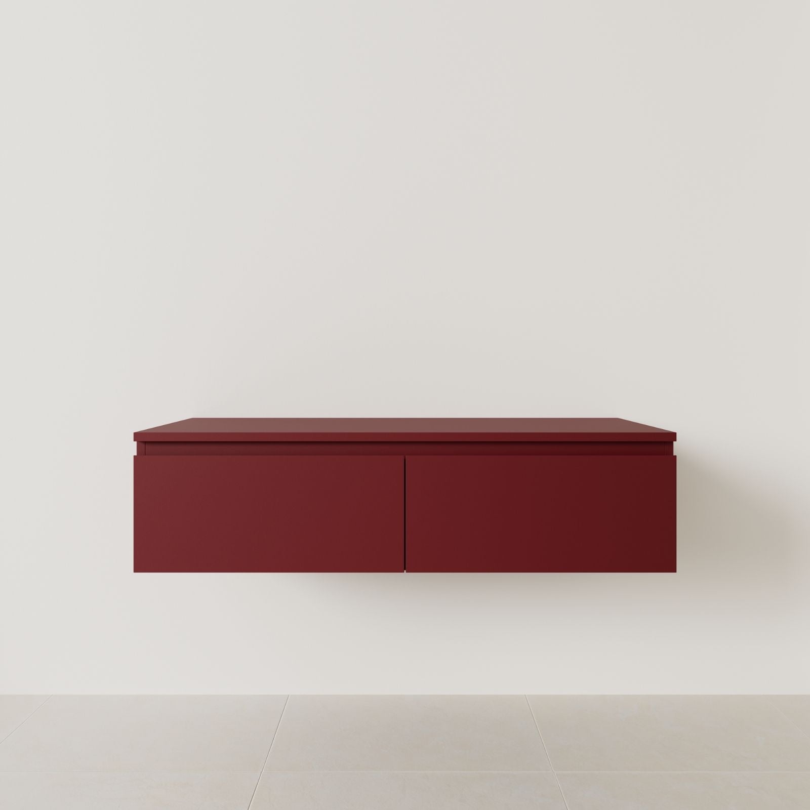 meuble salle de bain mino 120 cm double vasque suspendu rubis poignées intégrées vue face.