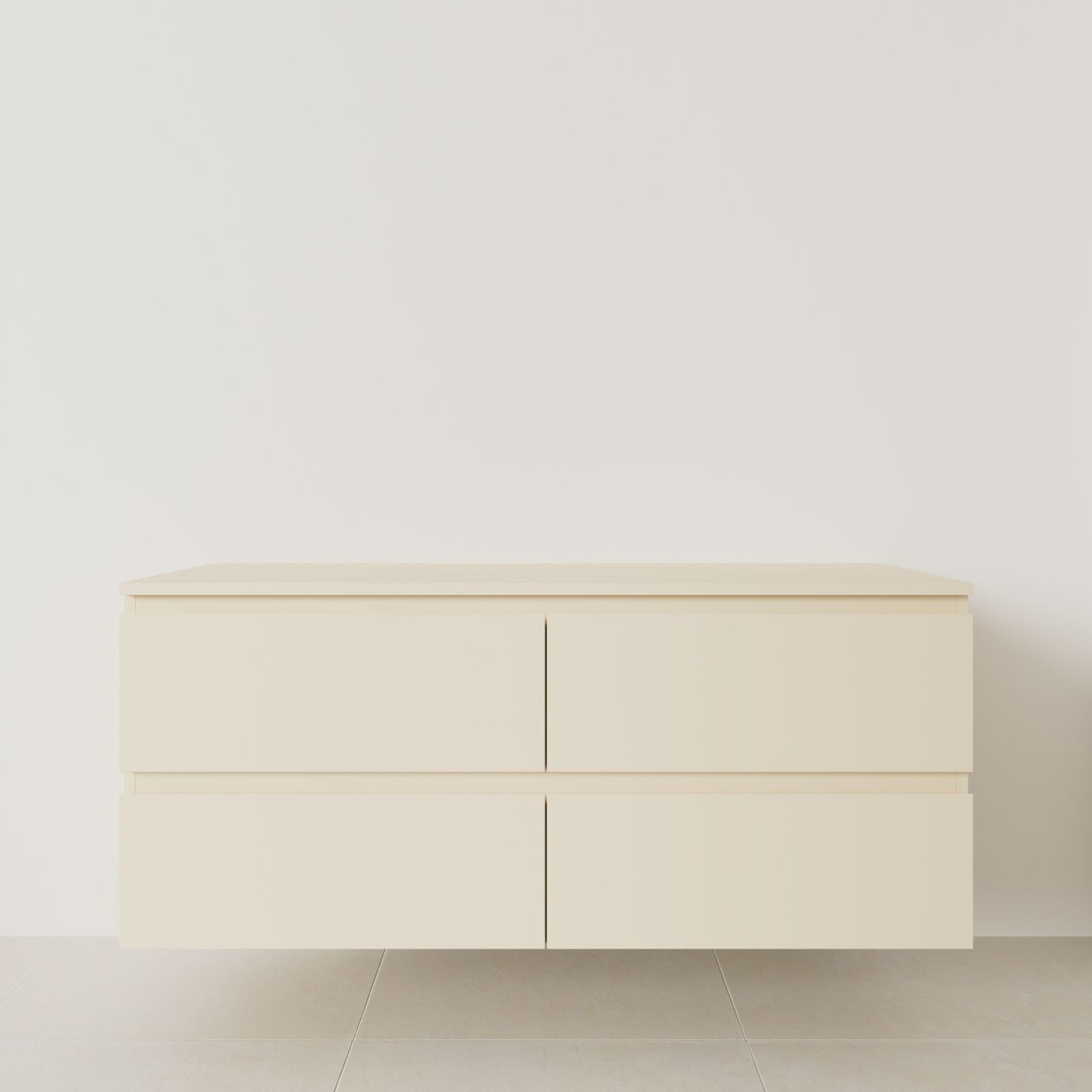 meuble salle de bain marco 140 cm double vasque suspendu sable poignées intégrées vue face.