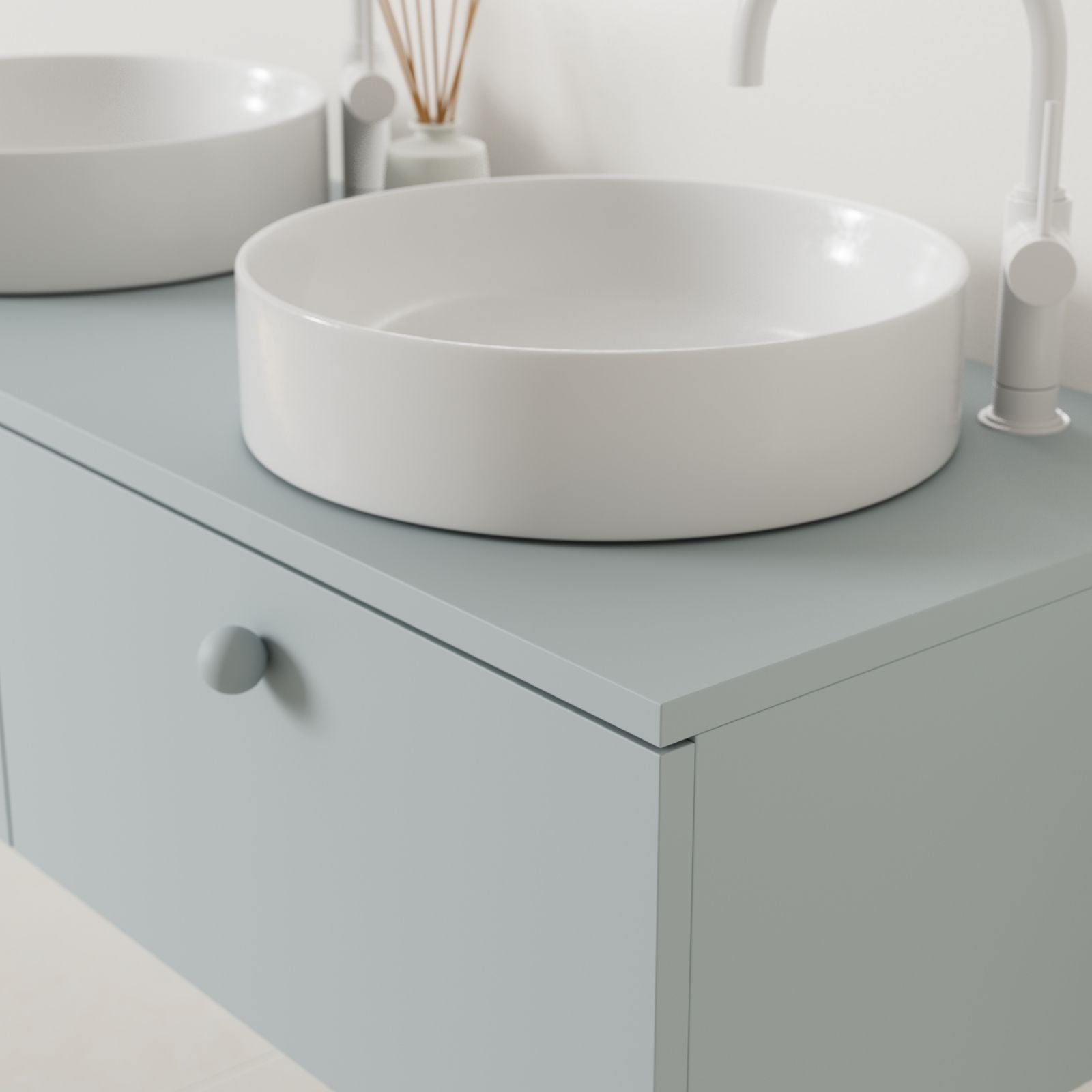 meuble salle de bain mino 120 cm bleu double vasque à poser vue angle
