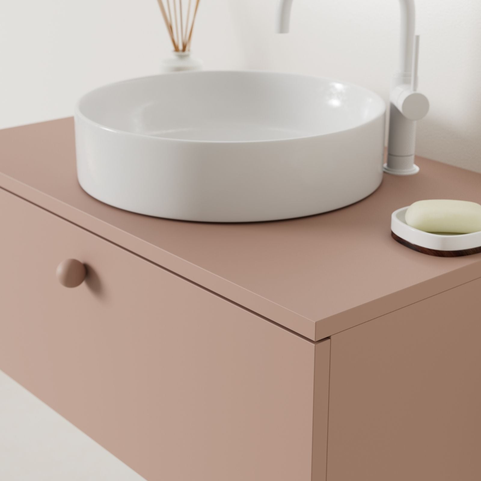meuble salle de bain mino 80 cm argile avec vasque posé vue angle