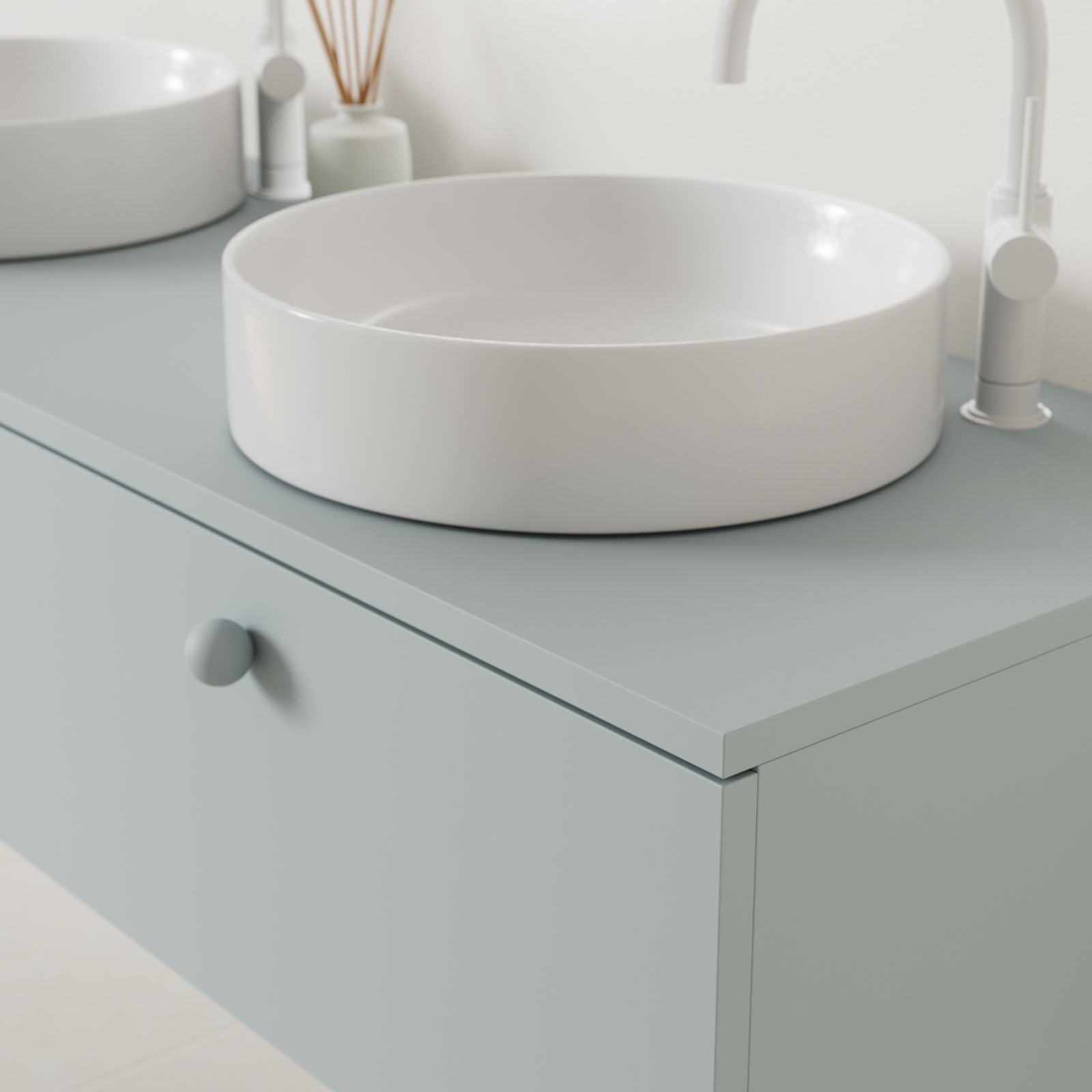 meuble salle de bain mino 140 cm bleu double vasque à poser vue angle