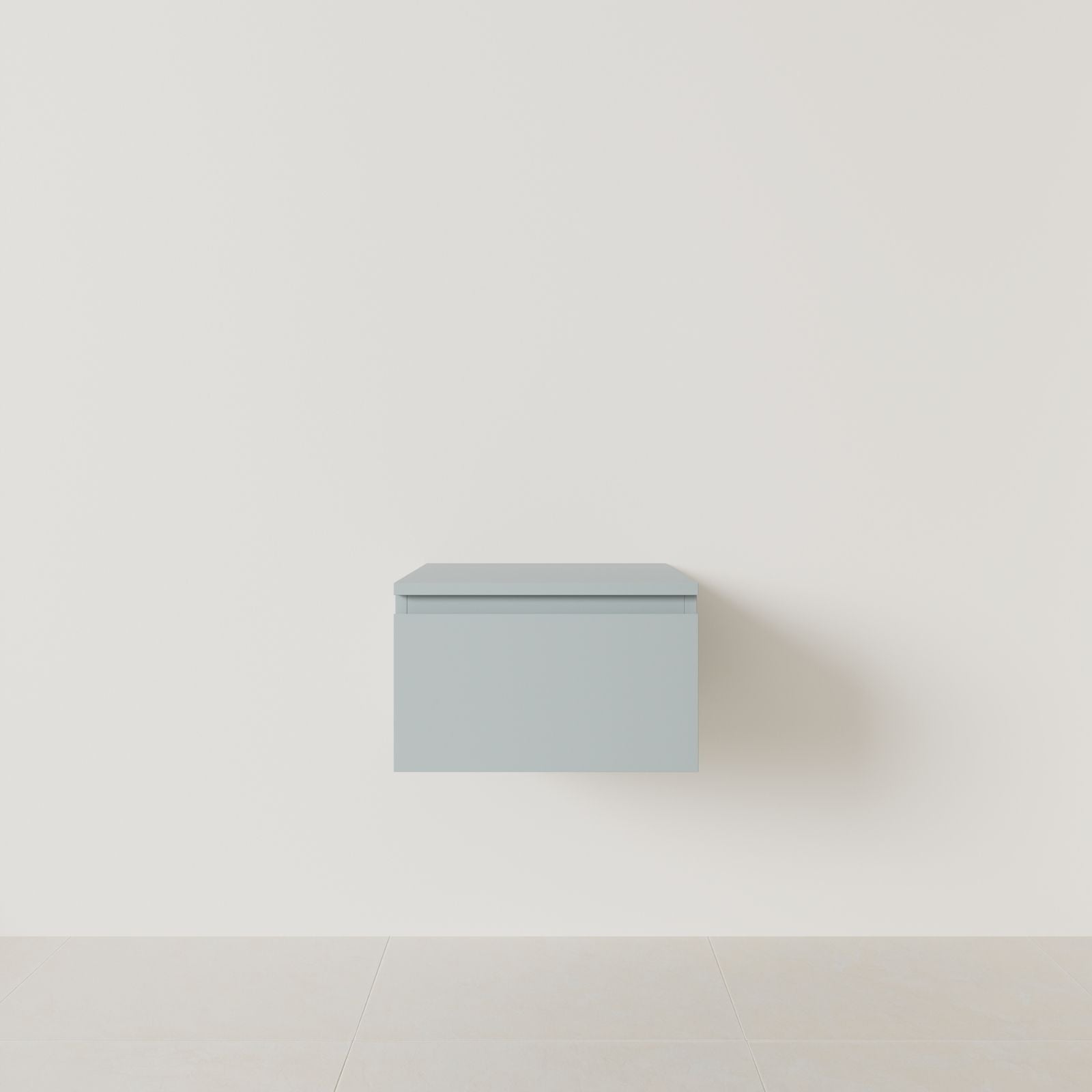 meuble salle de bain mino 50 cm bleu meuble seul suspendu poignées intégrées vue face.