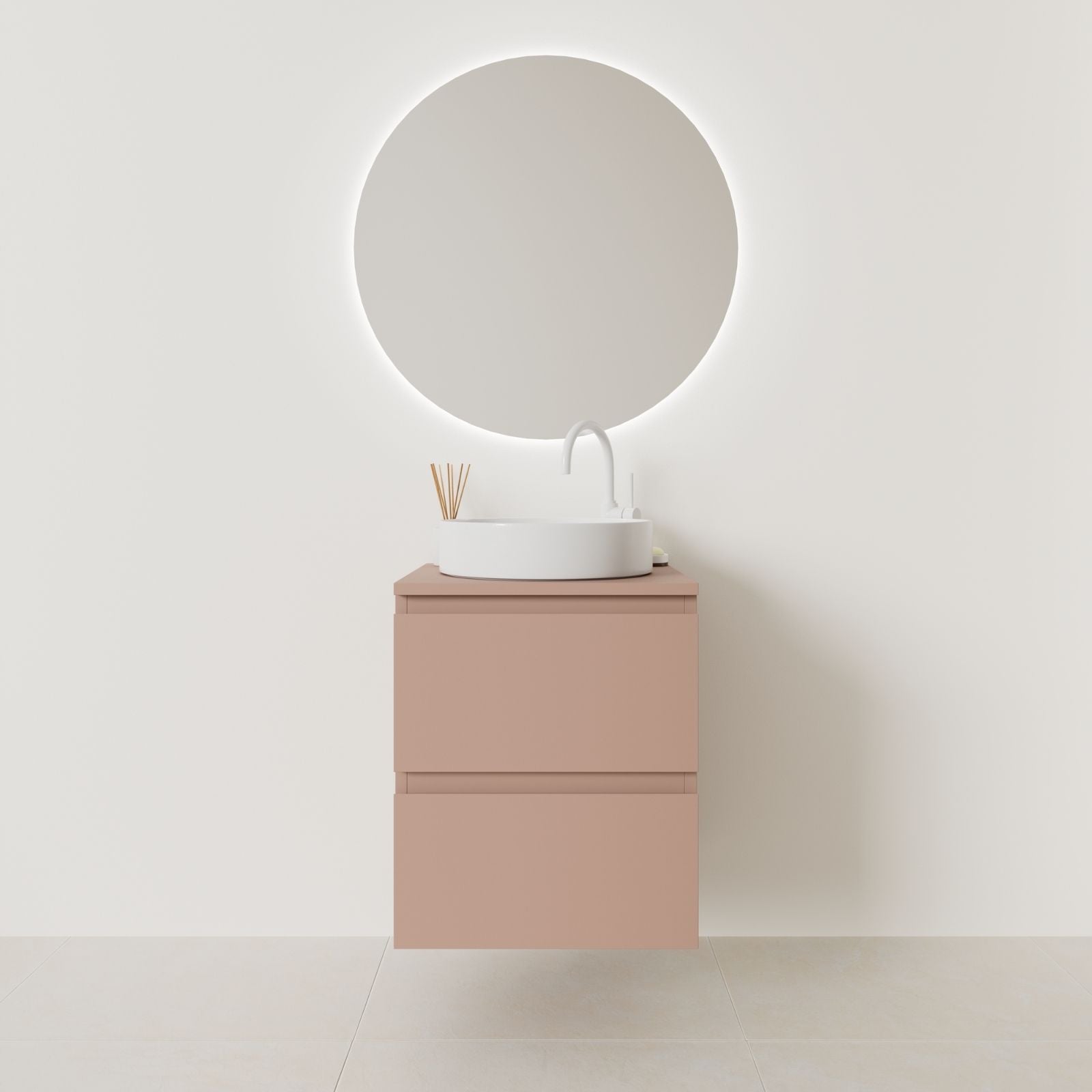 meuble salle de bain marco 50 cm argile façade prise de main vue face