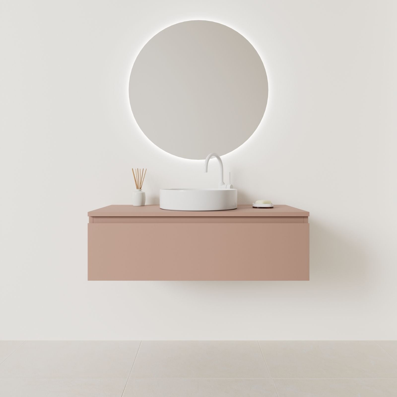 meuble salle de bain mino 100 cm kaki façade lisse vue face