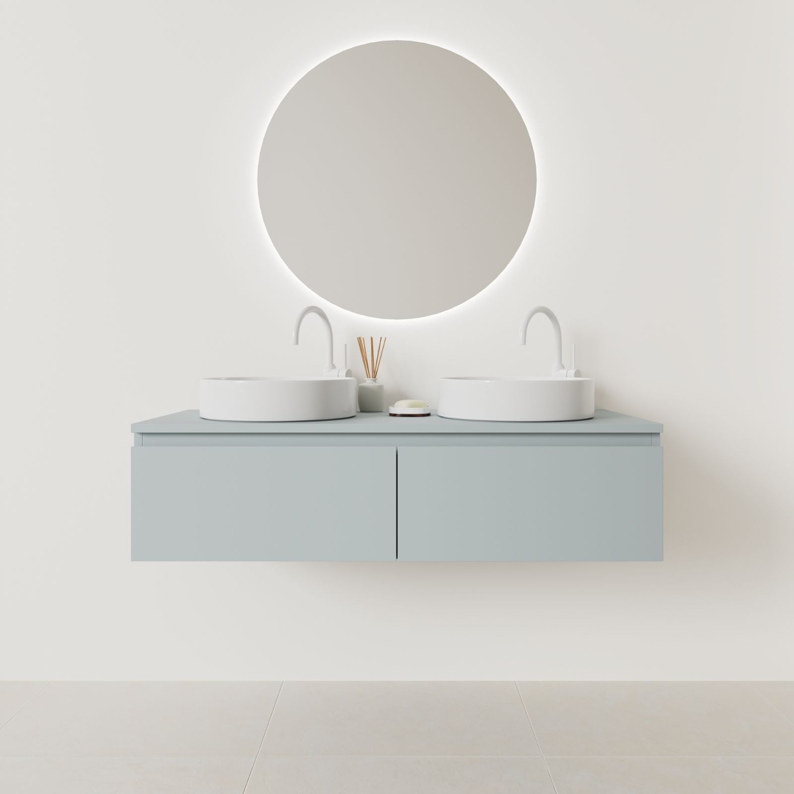 meuble salle de bain mino 120 cm double vasque suspendu bleu prise de main vue face