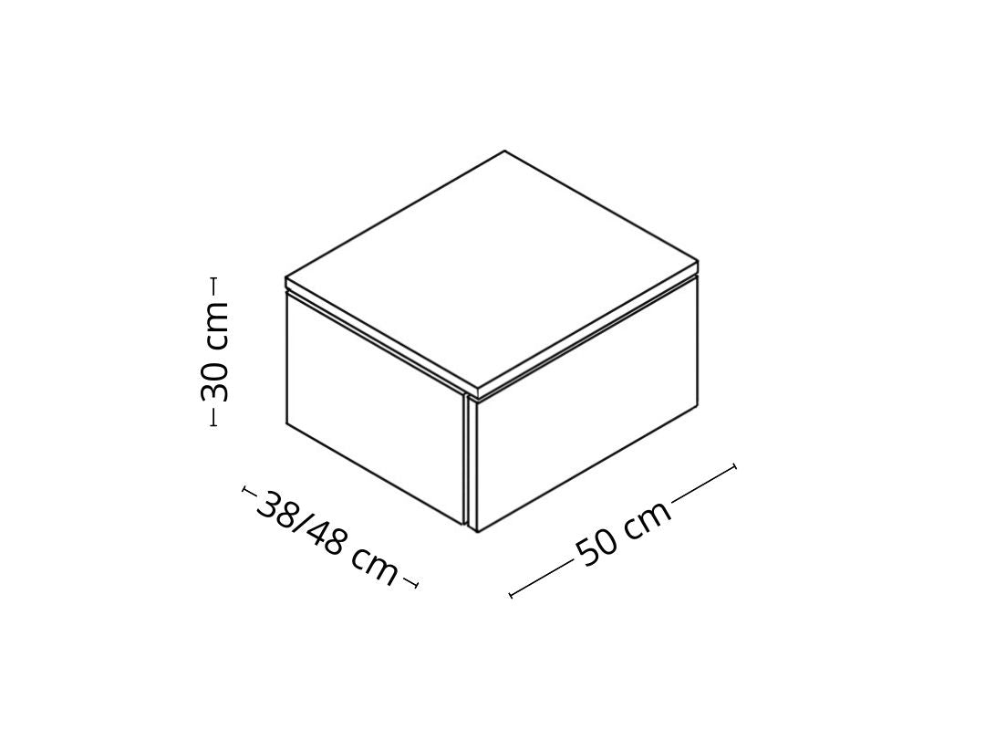 Dimensions sur vue en axonométrie avec dimensions meuble Mino 50