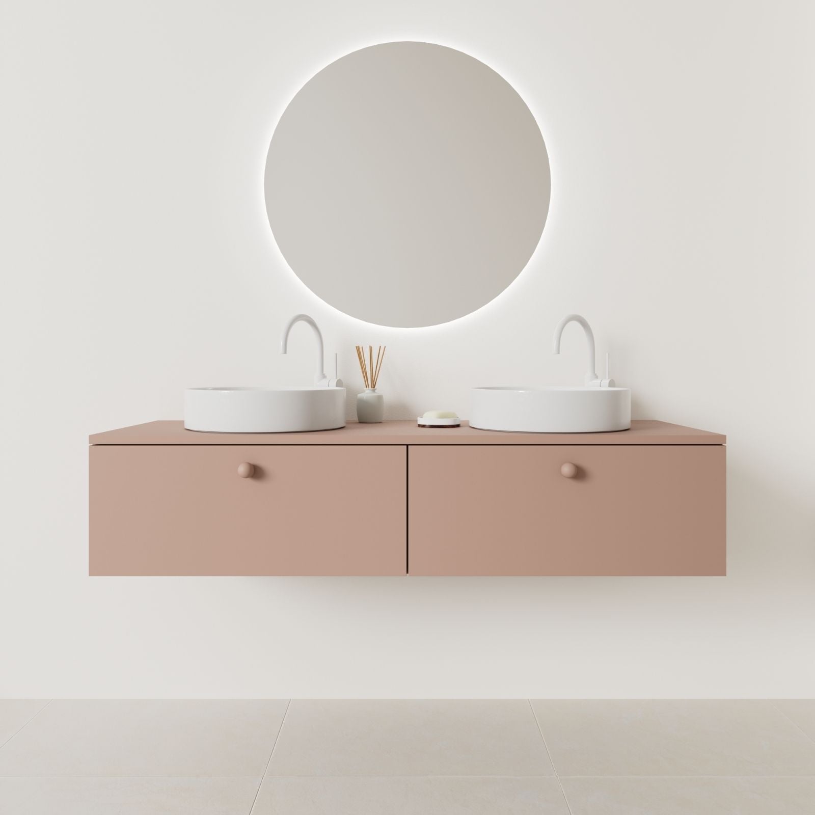 meuble salle de bain mino 140 cm double vasque suspendu argile façade lisse vue face