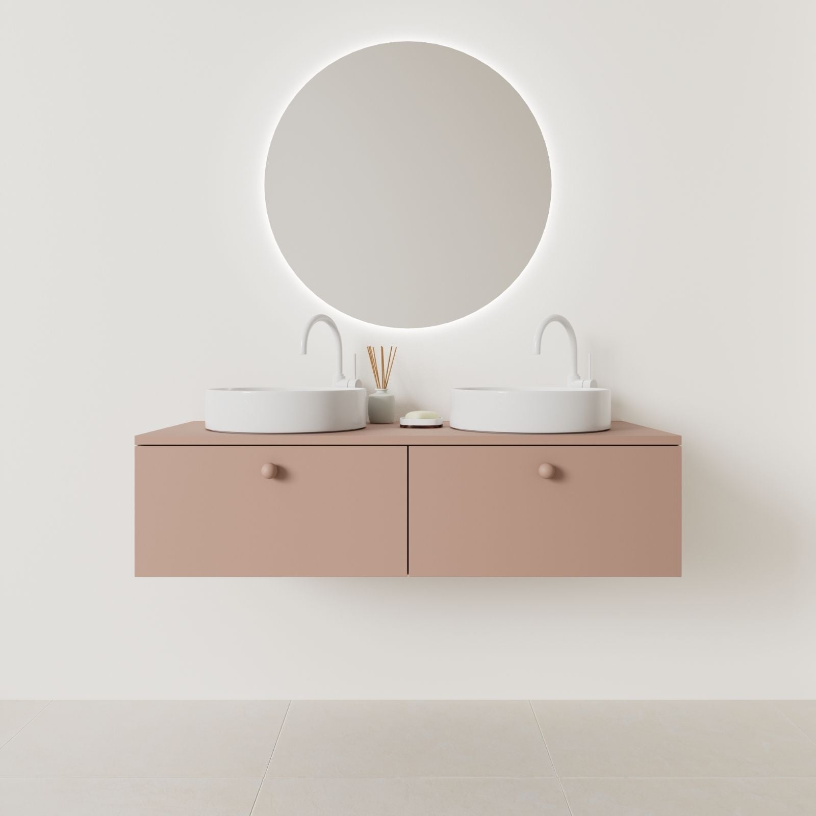 meuble salle de bain mino 120 cm double vasque suspendu argile façade lisse vue face