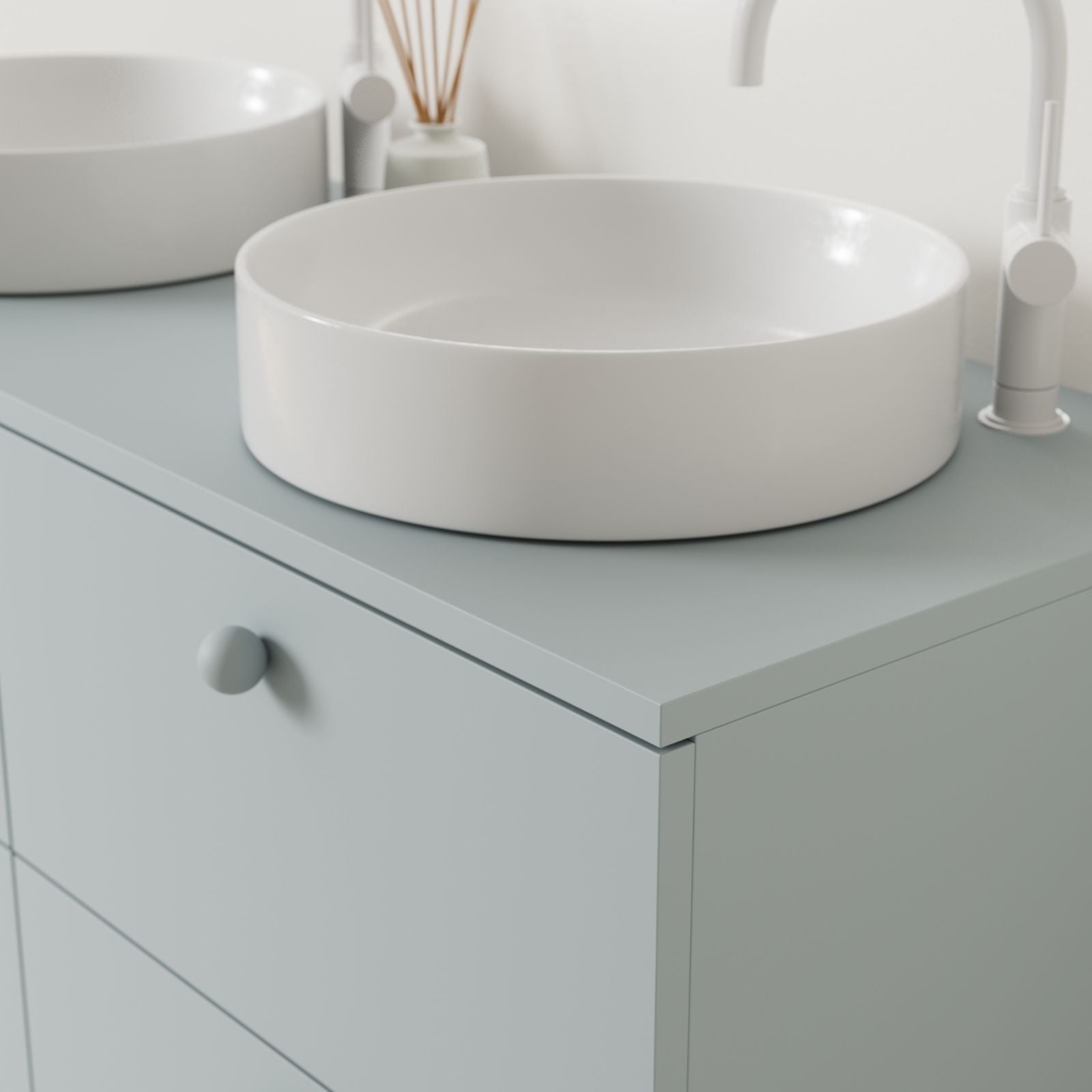 meuble salle de bain marco 120 cm bleu double vasque à poser vue angle