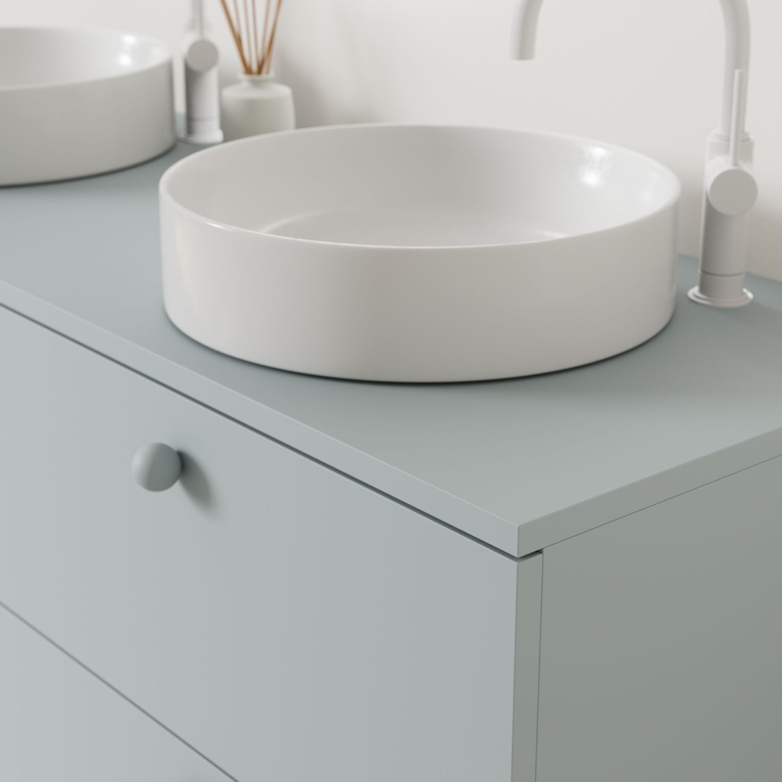 meuble salle de bain marco 140 cm bleu double vasque à poser vue angle