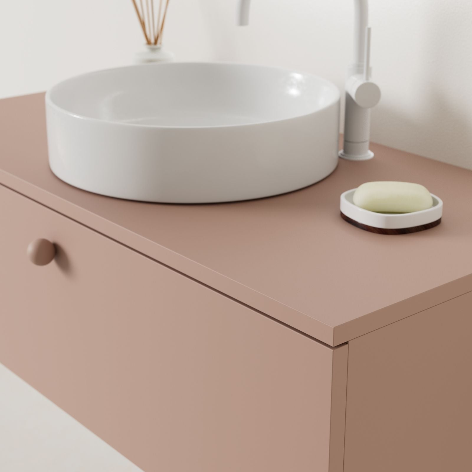 meuble salle de bain mino 100 cm argile avec vasque posé vue angle