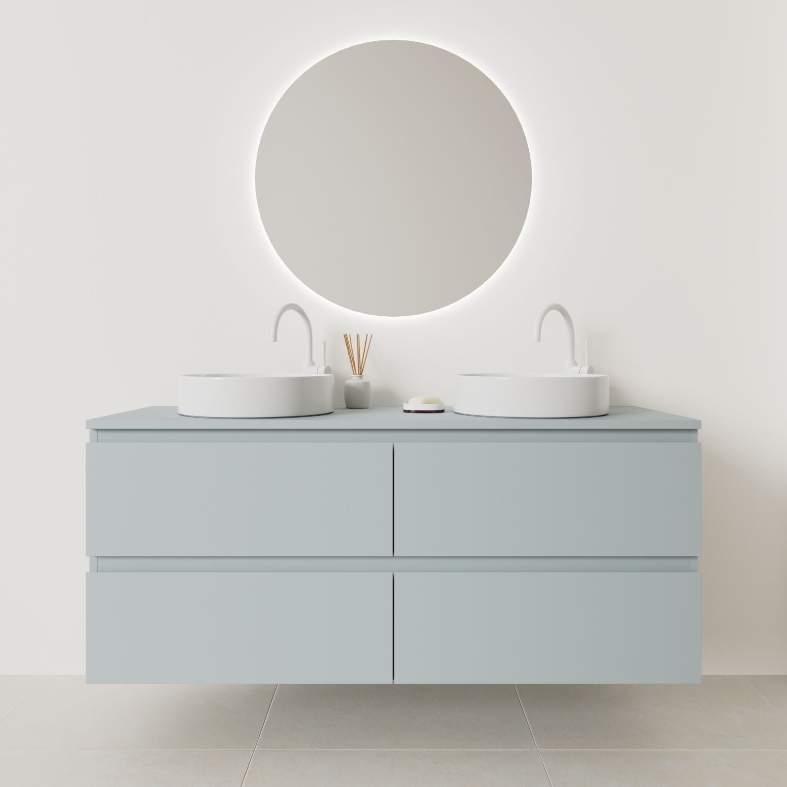 meuble salle de bain marco 140 cm double vasque suspendu bleu prise de main vue face