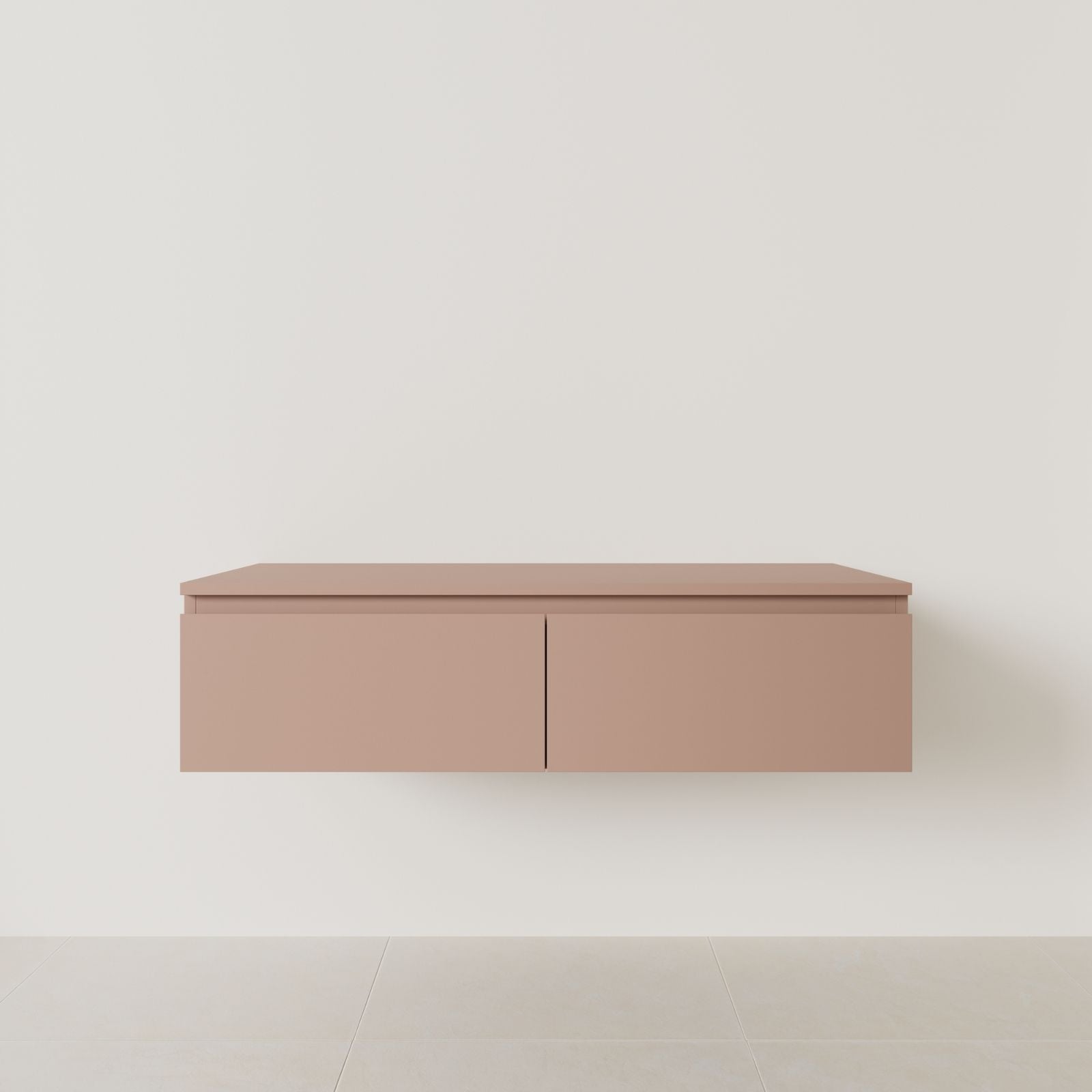 meuble salle de bain mino 120 cm double vasque suspendu argile poignées intégrées vue face.