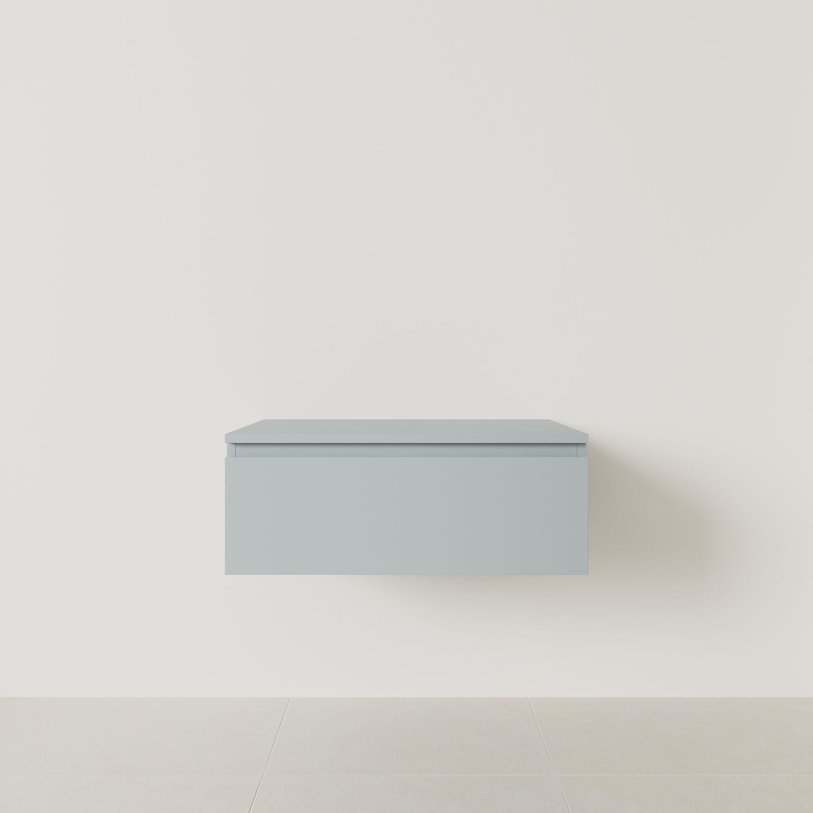 meuble salle de bain mino 80 cm bleu meuble seul suspendu poignées intégrées vue face.