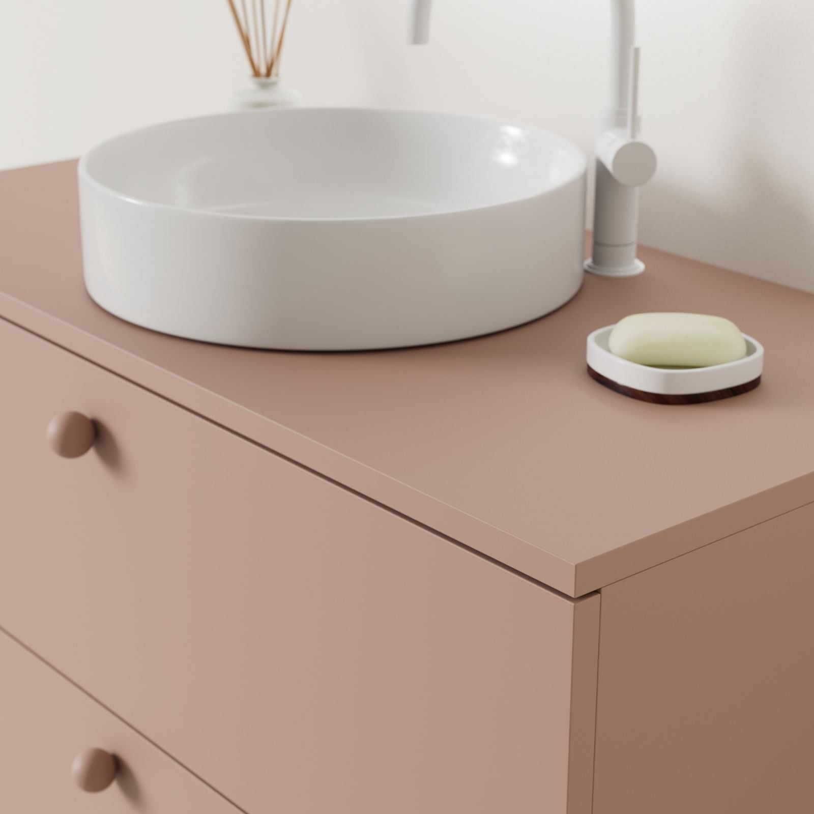 meuble salle de bain marco argile 100 cm avec vasque posé vue angle