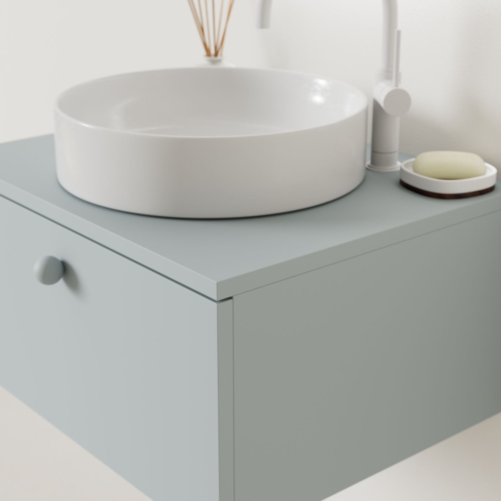 meuble salle de bain mino 60 cm bleu avec vasque posé vue angle