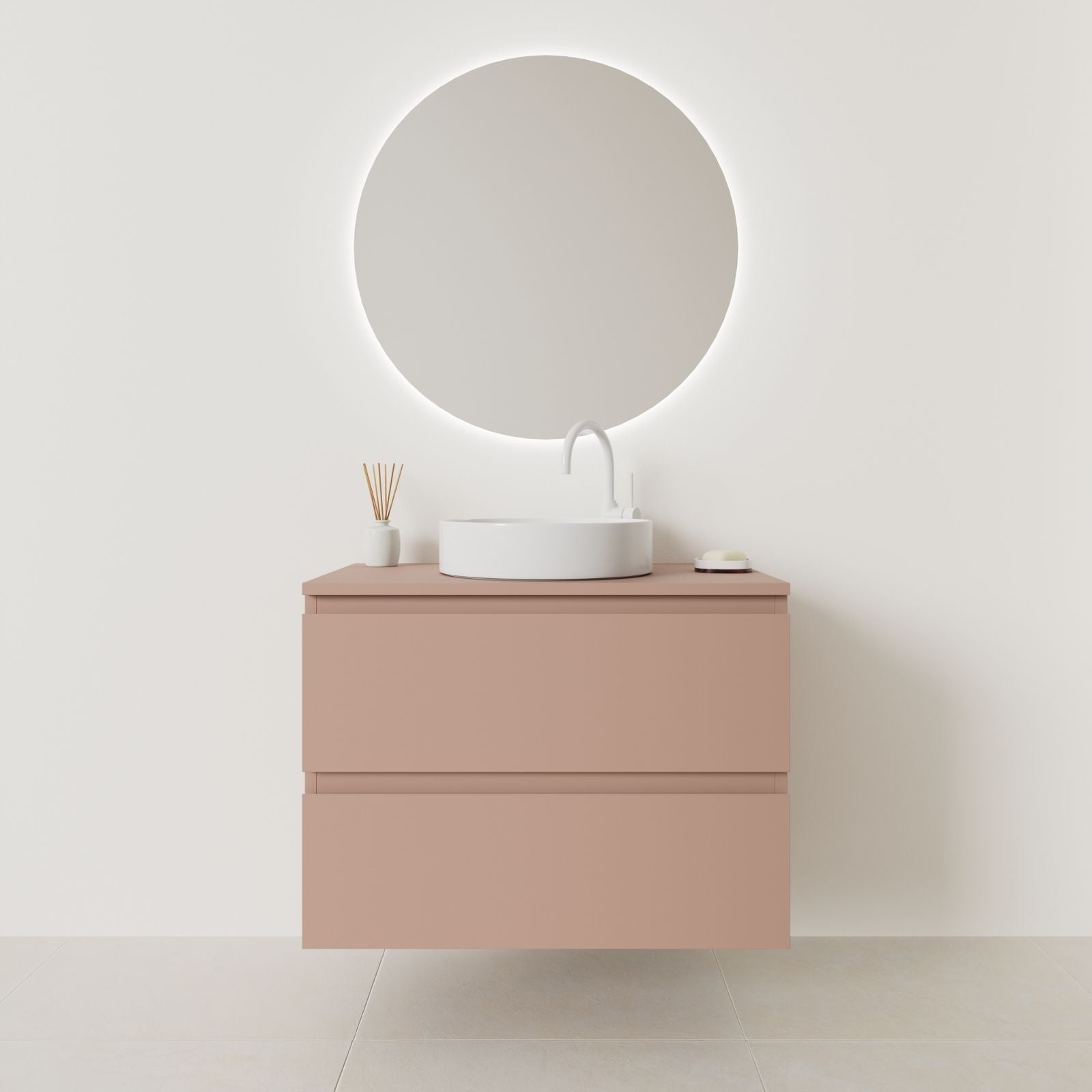 meuble salle de bain marco 80 cm argile façade prise de main vue face