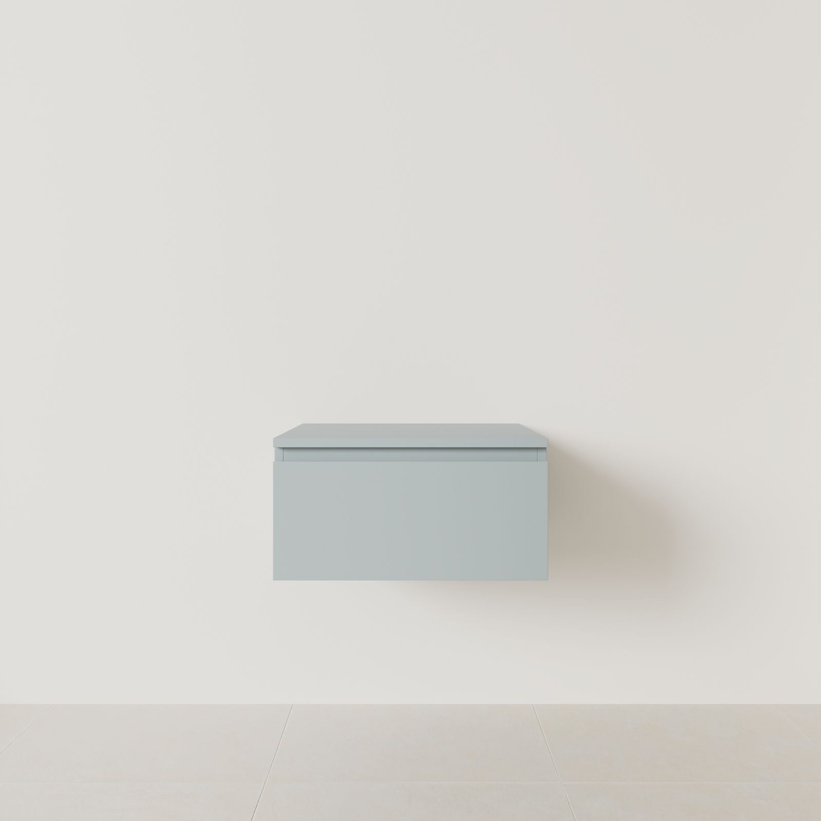 meuble salle de bain mino 60 cm bleu meuble seul suspendu poignées intégrées vue face.