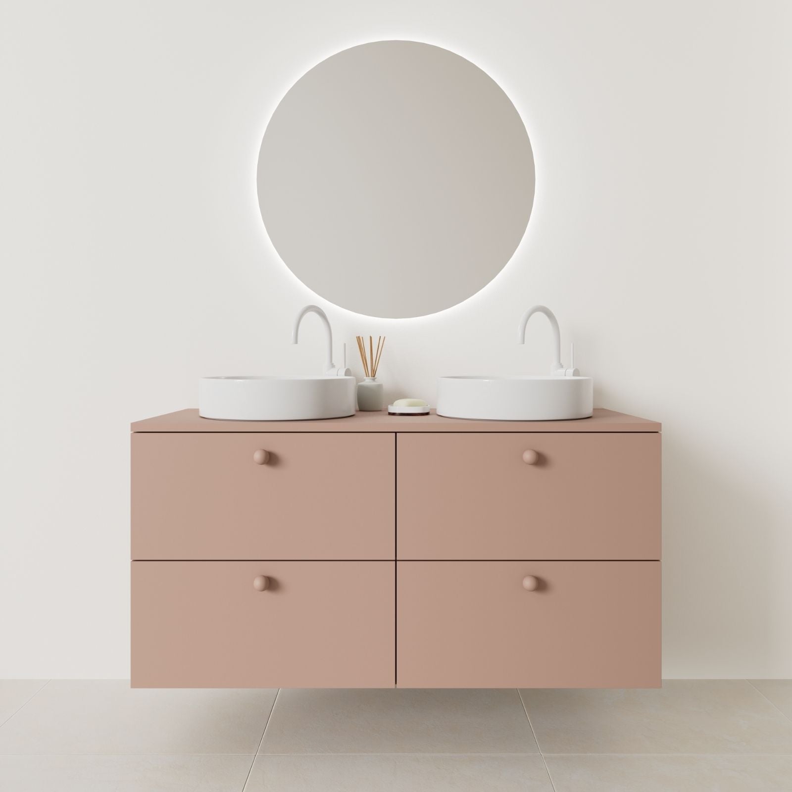 meuble salle de bain marco 120 cm double vasque suspendu argile façade lisse vue face