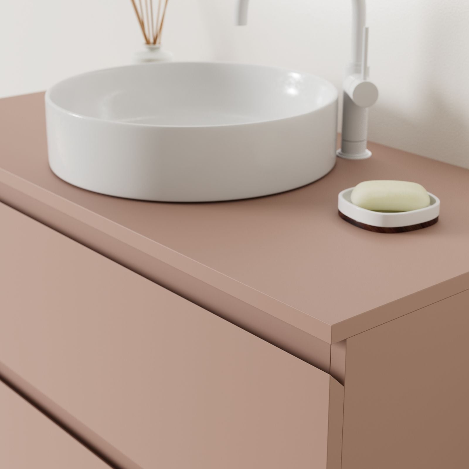 meuble salle de bain marco kaki 100 cm façade prise de main vue angle
