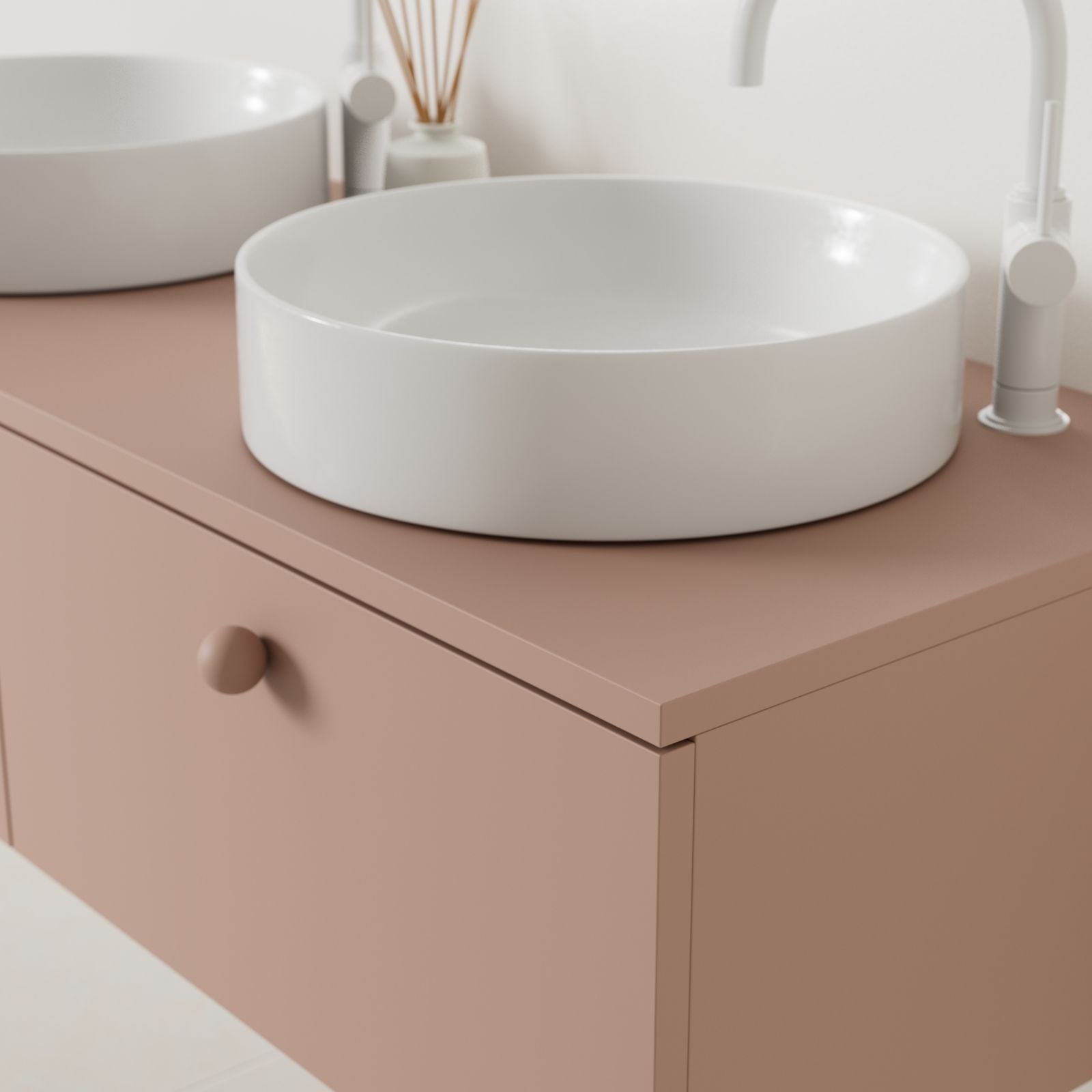 meuble salle de bain mino 120 cm argile double vasque à poser vue angle