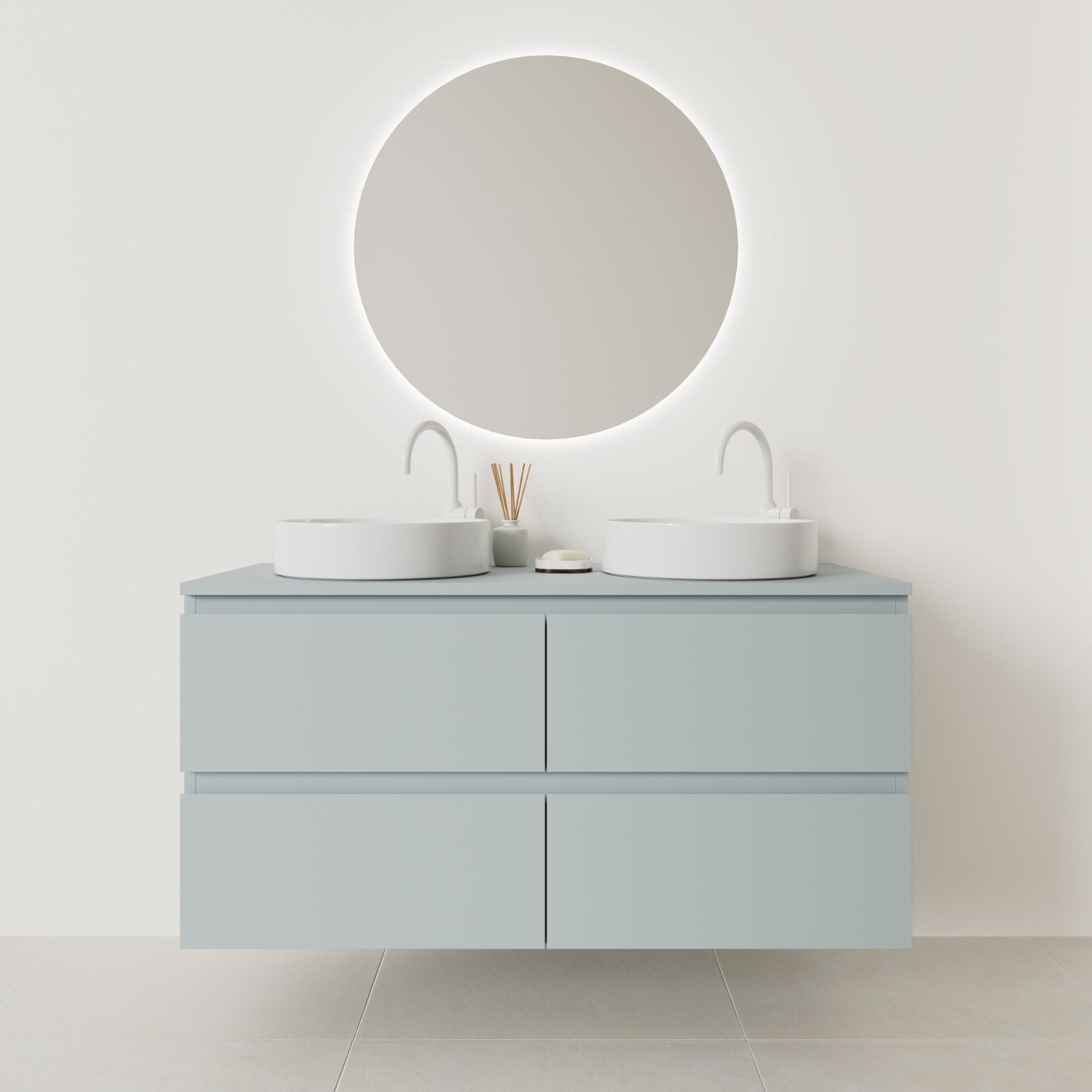 meuble salle de bain marco 120 cm double vasque suspendu bleu prise de main vue face